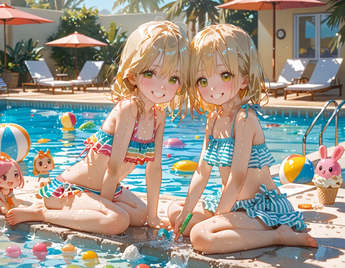 Very detailed、high resolution、8K、 Girl、16 years old、round face、(((One person)))、pretty girl、(Very detailedな美しい顔)、(((Blonde、Shortcuts)))、Pink micro bikini、(smile)、(((Blue Eyes、Line of sight)))、D cup bust、Outdoor swimming pool、Night Pool、illumination、Night Sky、Starry Sky、Buildings at night、Cowboy Shot, (Highest quality,masterpiece:1.2),High resolution,Super detailed,Very detailedな,32k, Movie Scenes、Detailed Background、Dynamic Angle、Fluttering Hair、