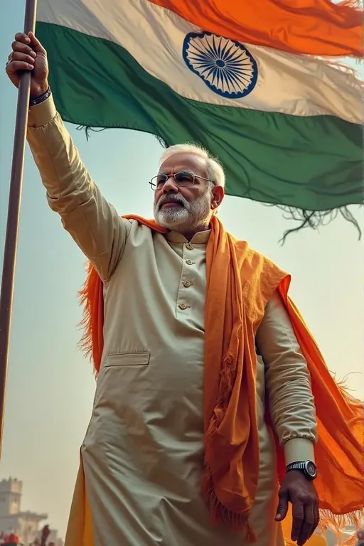 A man with Indian flag and name "pradeep"