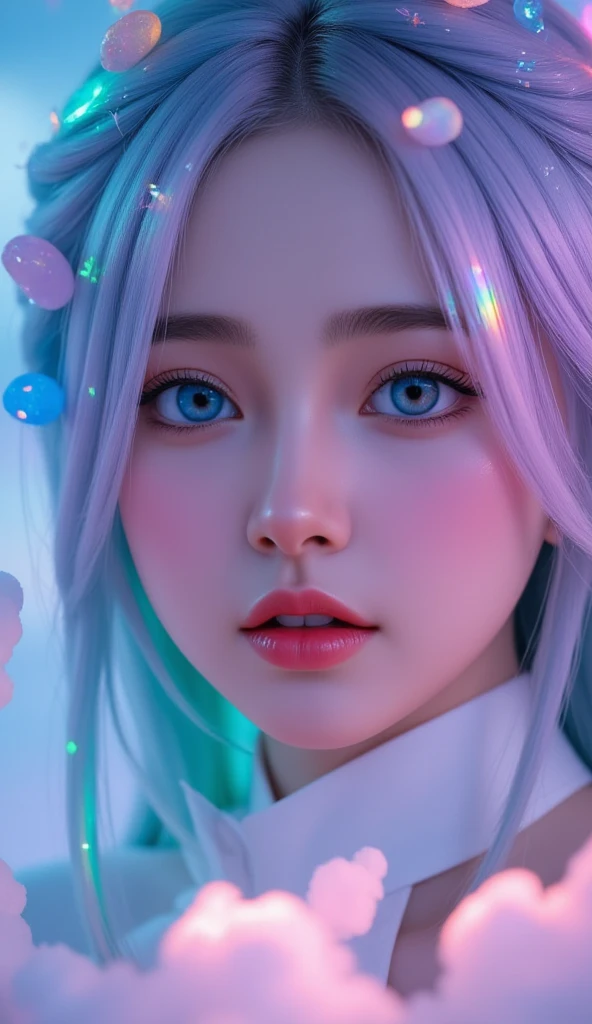 Close up of a woman with blue hair and purple shirt, Superb beauty，（（short detailed hair）），Portrait Chevaliers du Zodiaque Fille, zhongli from genshin impact, Keqing from Genshin Impact, Yun Ling, inspired by Leng Mei, Beautiful character painting, uma linda princesa， Exquisite princess, portrait of a female mage, Rendu portrait 8k