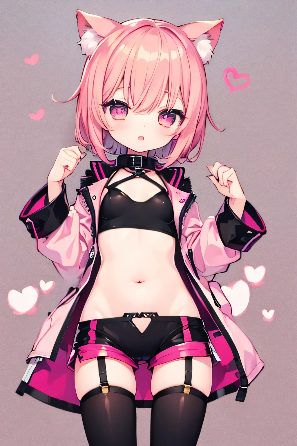 Pink Hair, Pink Eyes、girl、Small ???????、Hair Bun、girl、Small ???????、Bright smile、Looks about 15 years old、Petan Musume、He is short、Eye highlights、???? thighs、In ?????????、Wearing ???? ?????????、Showing armpits