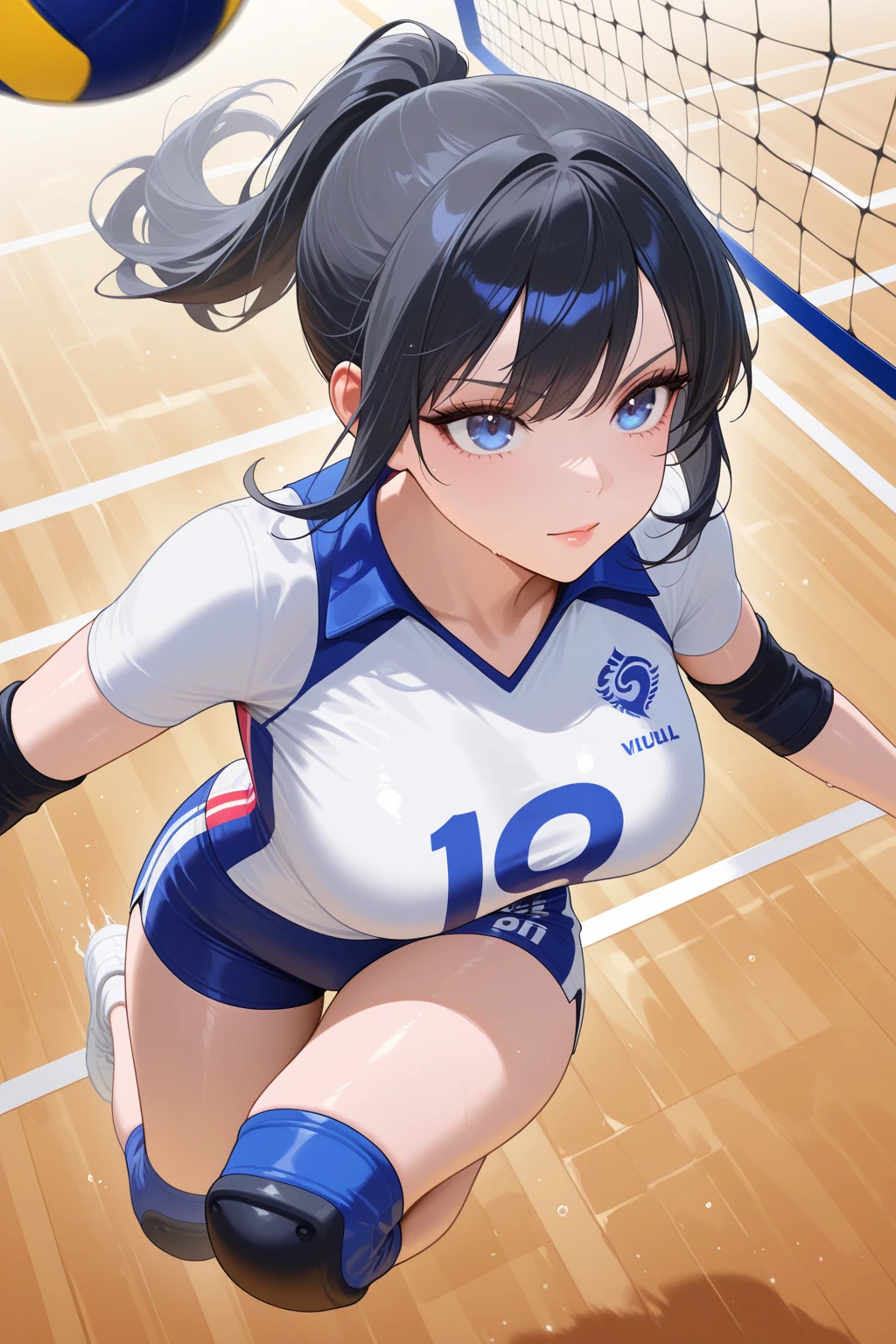 score_9,score_8_up,score_7_up,masterpiece,best quality, source anime, realistic, super detailed, extreme detailed, rating_safe,
1girl, solo, 22yo, short hair, bob cut, (blunt bangs), black hair, (tareme, detailed cute brown eyes), curled eyelashes, (large breasts:0.9),
shiny hair, beautiful detailed eyes, beautiful face,
Playing Volleyball, Volleyball uniforms, cowboy shot,
Gymnasium, Volleyball Courts, Olympics, Japan National Team, audience,