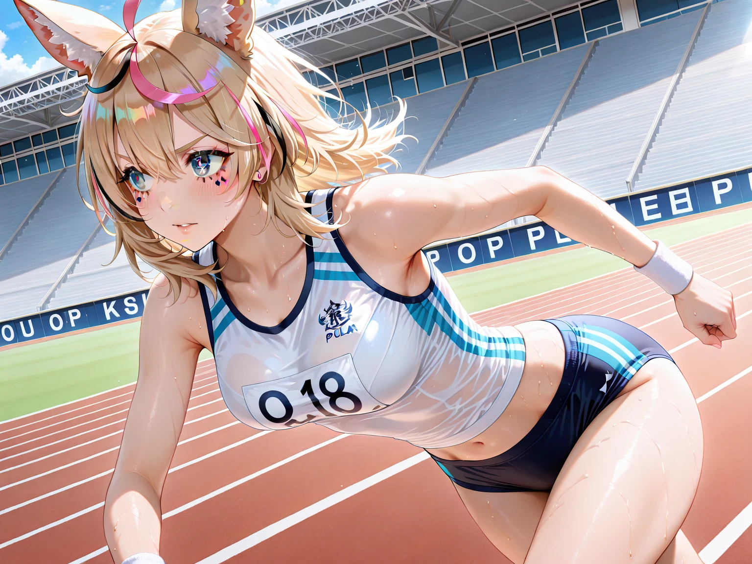 Luminous body,nsfw,Cloudy juice、股からCloudy juice、Estrus、Bukkake、masterpiece, Highest quality, High resolution,
(figure:1.4), (Beautiful attention to detail),
One girl、Medium chest,
break (Bike Shorts,White tank top, )
running,
neutral,haze,
Embarrassing,Fuller lips,
Wet body, Wet clothes,
blush,
break track and field,