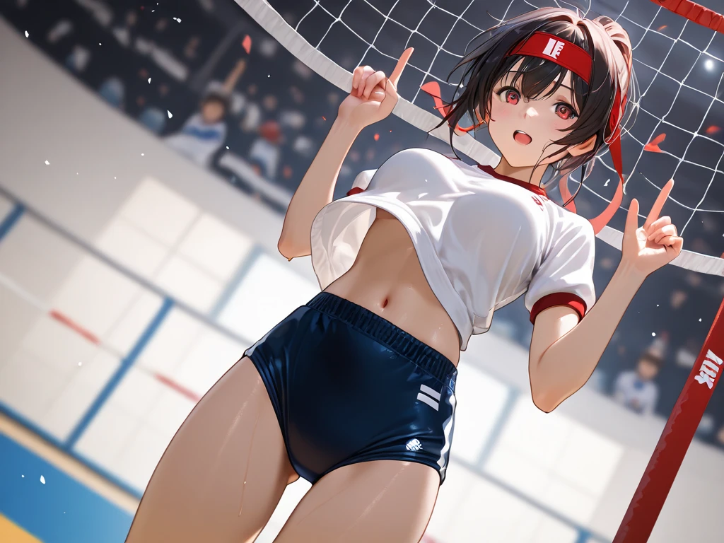 Japanese 13-year-old woman Skin Both arms raised Bob Hair Armpit sweat Volleyball practice squat Angle from directly below Sweat dripping from the crotch My crotch is very wet with sweat Steam is coming out again In underwear Volleyball girl licking her crotch