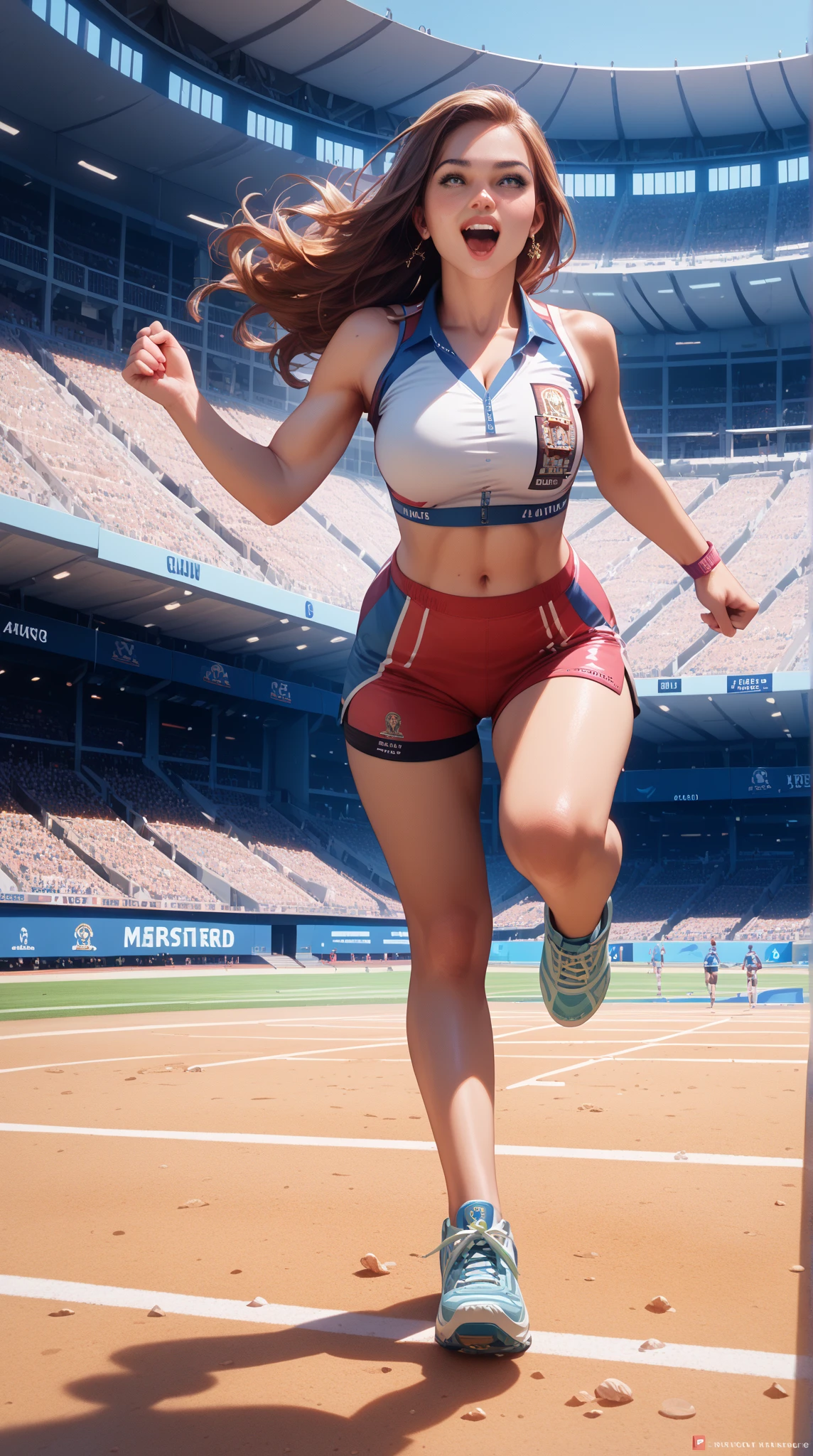 ((,Beautiful Girl, small head)), Daylight, Sunlight, (Perfect body : 1.1), detailed hairs, nice legs, Wearing an athletics uniform,Start execution,Sweat, (Very detailed CG 8k wallpaper), (extremely delicate and beautiful), (masutepiece), (Best Quality:1.0), (Ultra High Resolution:1.0),  Beautiful lighting ,Perfect Lightning, Realistic Shadows, [hight resolution], Detailed skin, Ultra-detailed,track and field