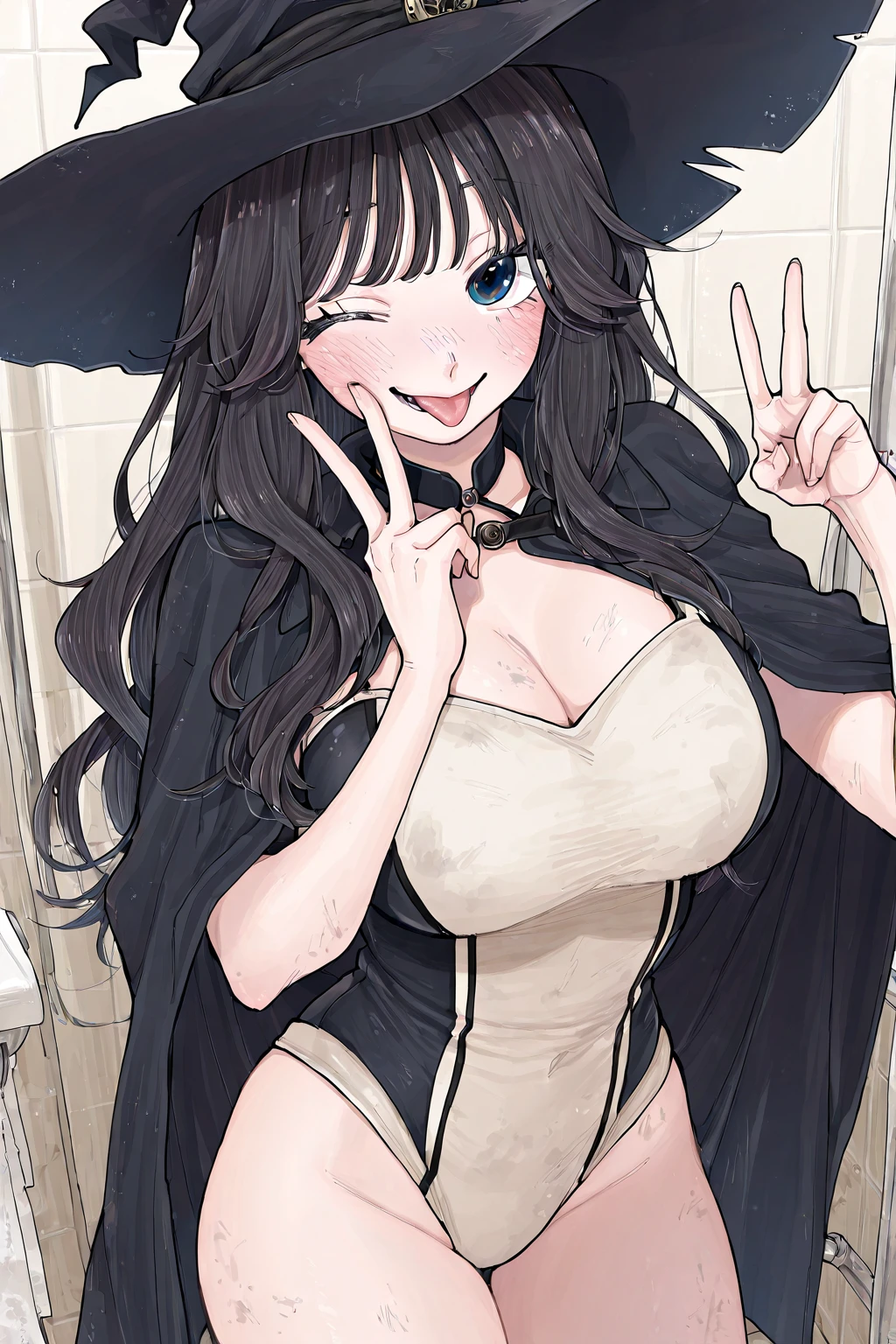 最high quality, high quality, 8k、High resolution,Highest quality、solo、Open Mouth Smile、A fat girl in black clothes with a black hat and glasses, Frivolous anime witch casting a spell, A strong and plump female magician, Black boots, chic, Anime Moe Art Style, Cute Witch, I also make fan art, Sky Witch