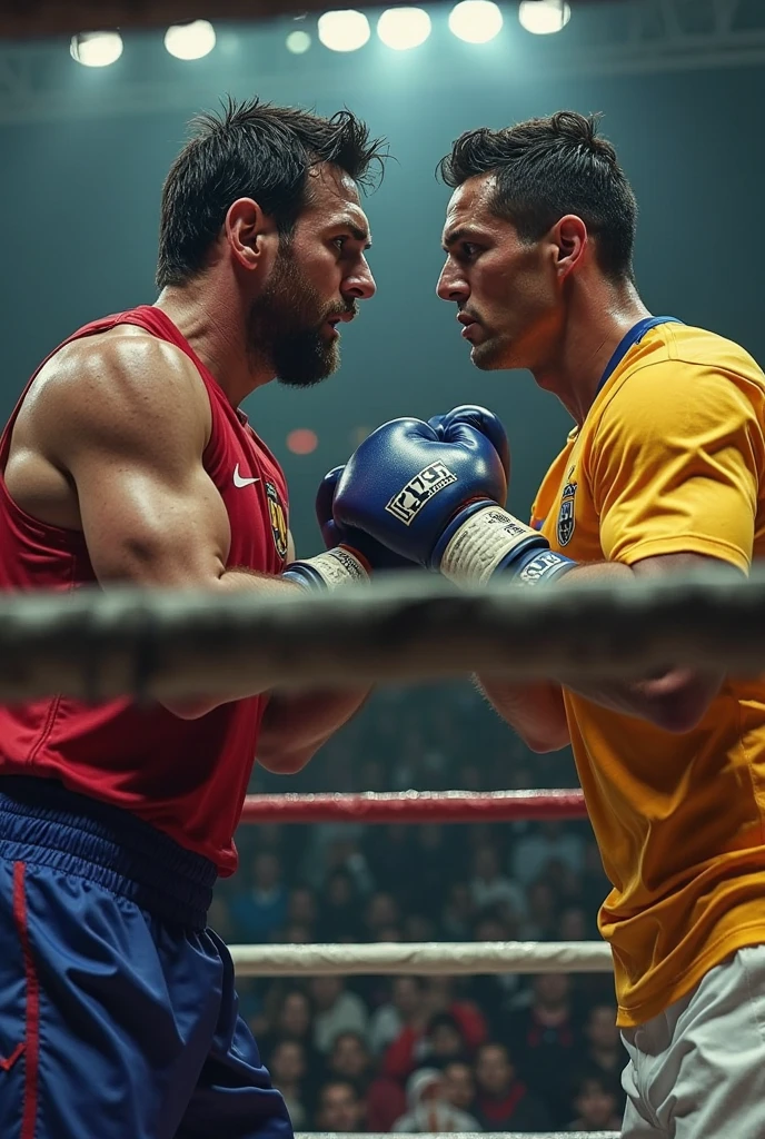 Nicolás Maduro and Elon Musk fighting in a boxing ring face to face