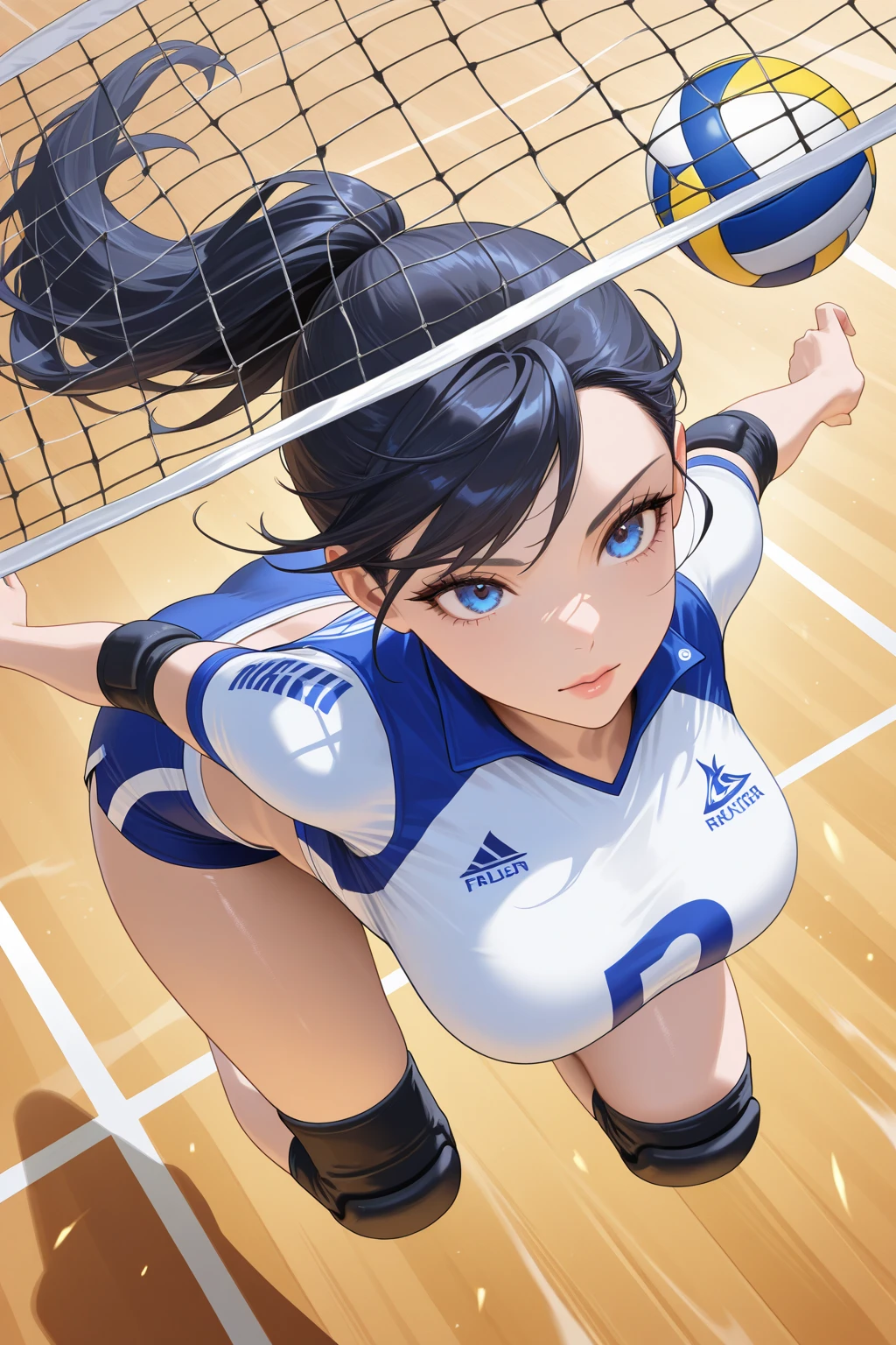 realistic girl with ponytail hair holding a volleyball