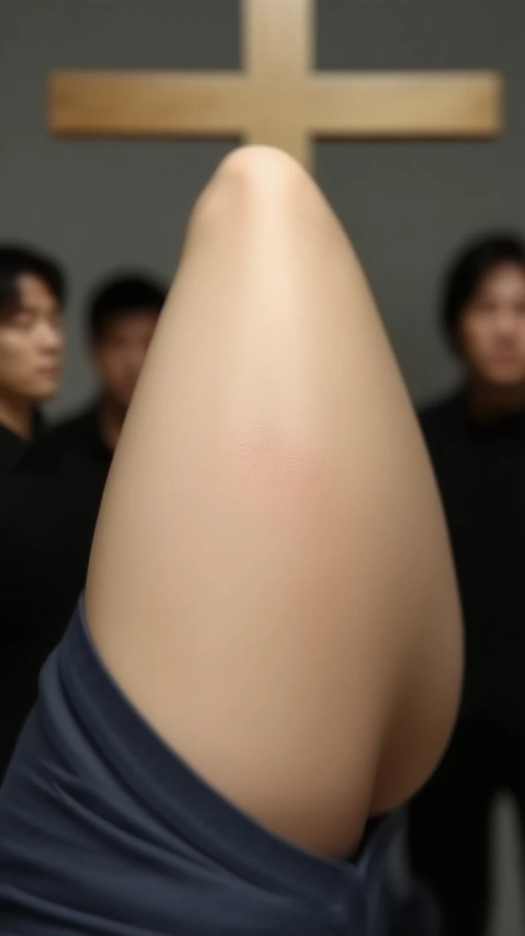 School president, Korean teenage boy, 15 years old,wearing a transparent shirt, transparent light brown underwear, standing on stage among many audiences around stage, standing in sideways turn to viewers, showing his nude ass