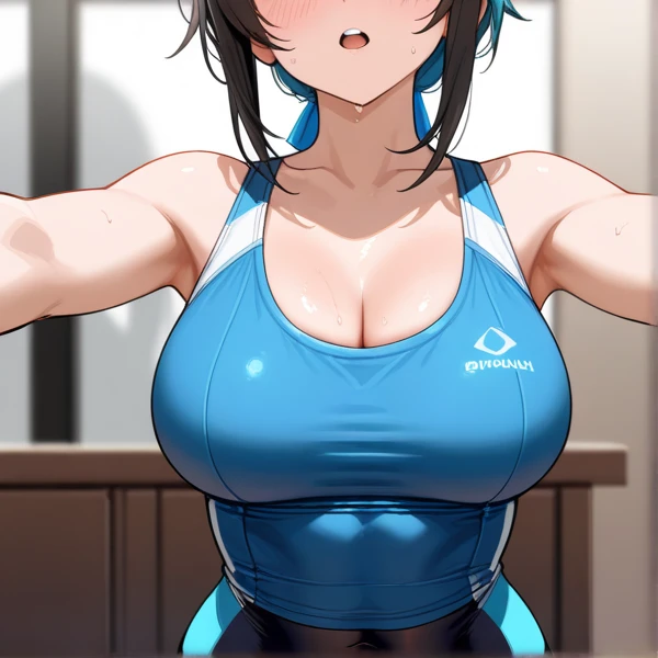 アニメ,Suguha Kirigaya,Viewed from the front,(Highly detailed face),1female,open mouth,(tongue out),(crying),short hair,breasts,slim body