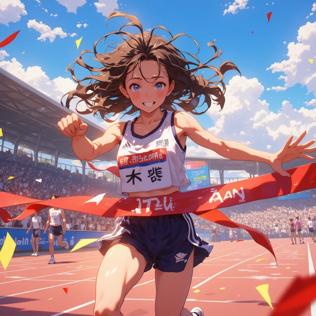 1girl, rikujou, multiple girls, (masterpiece, high quality), mature female,horse ears, horse tail,running, track and field, Confetti