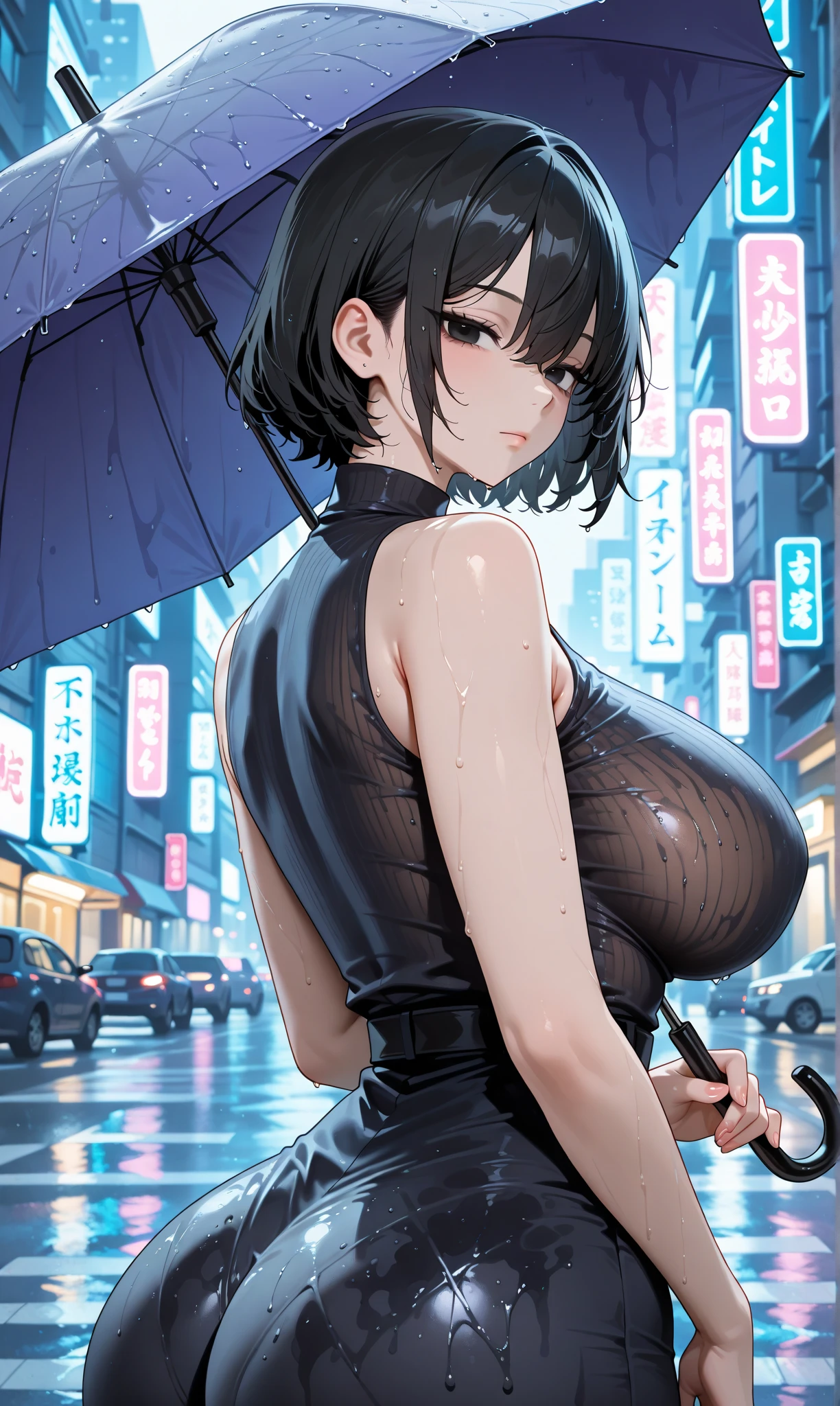 (((masterpiece))), ((best quality)), detailed, solo, 1girl,lingerie, stockings, seductive pose,(rain),breast curtains,