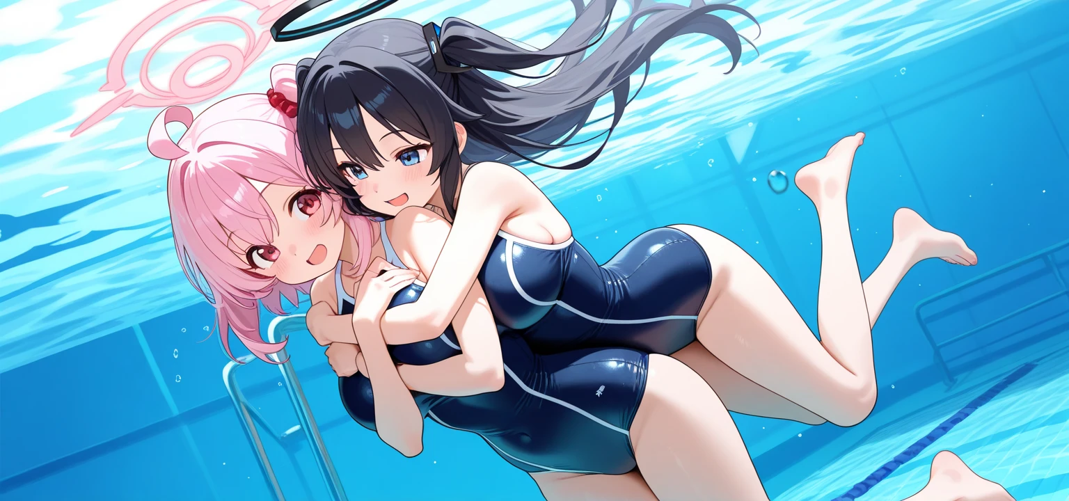 some pretty anime characters fighting over water with one another over the top of them a desert sandy sun blushing lewd face while wearing very tight boots micro bikini