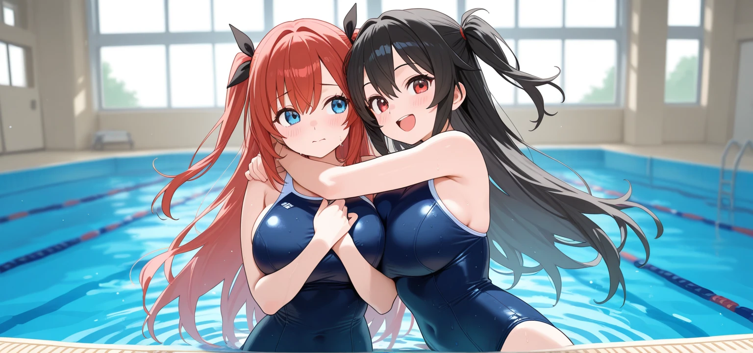 (masterpiece, best quality:1.2), EishinFlash in Water, Tracen swimsuit; SuperCreek; Yuri, Blush Eyeshadow With Thick Eyelashes, Parted Lips, Pool, Outdoors, Brilliant Colorful Paintings, <lyco:umamusumeLocon_v02:1>