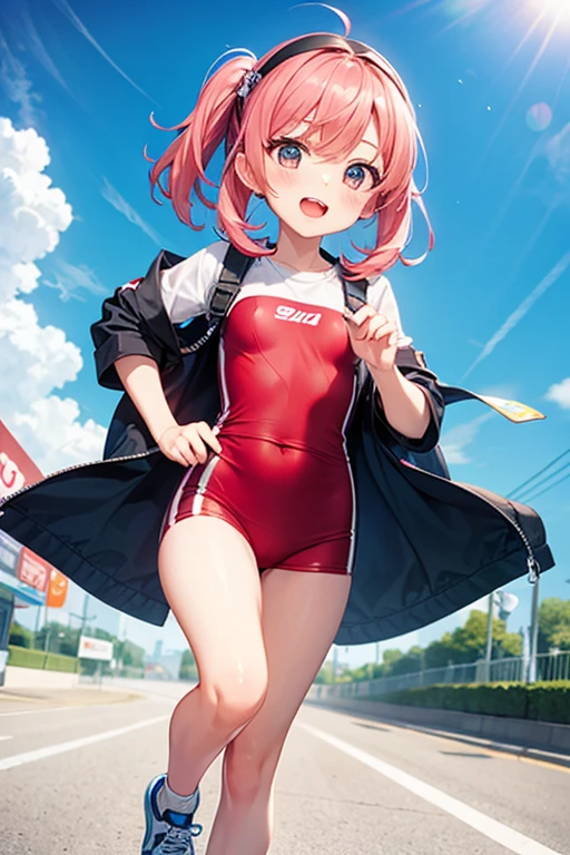 NSFW,lifeguard、Very beautiful and Shining Eyes、Shining Eyes、1 girl、Small breasts、Big Mouth、high school girl、Small breasts、Cat ear、Transparent pink short hair、hot pants、7-year-old girl