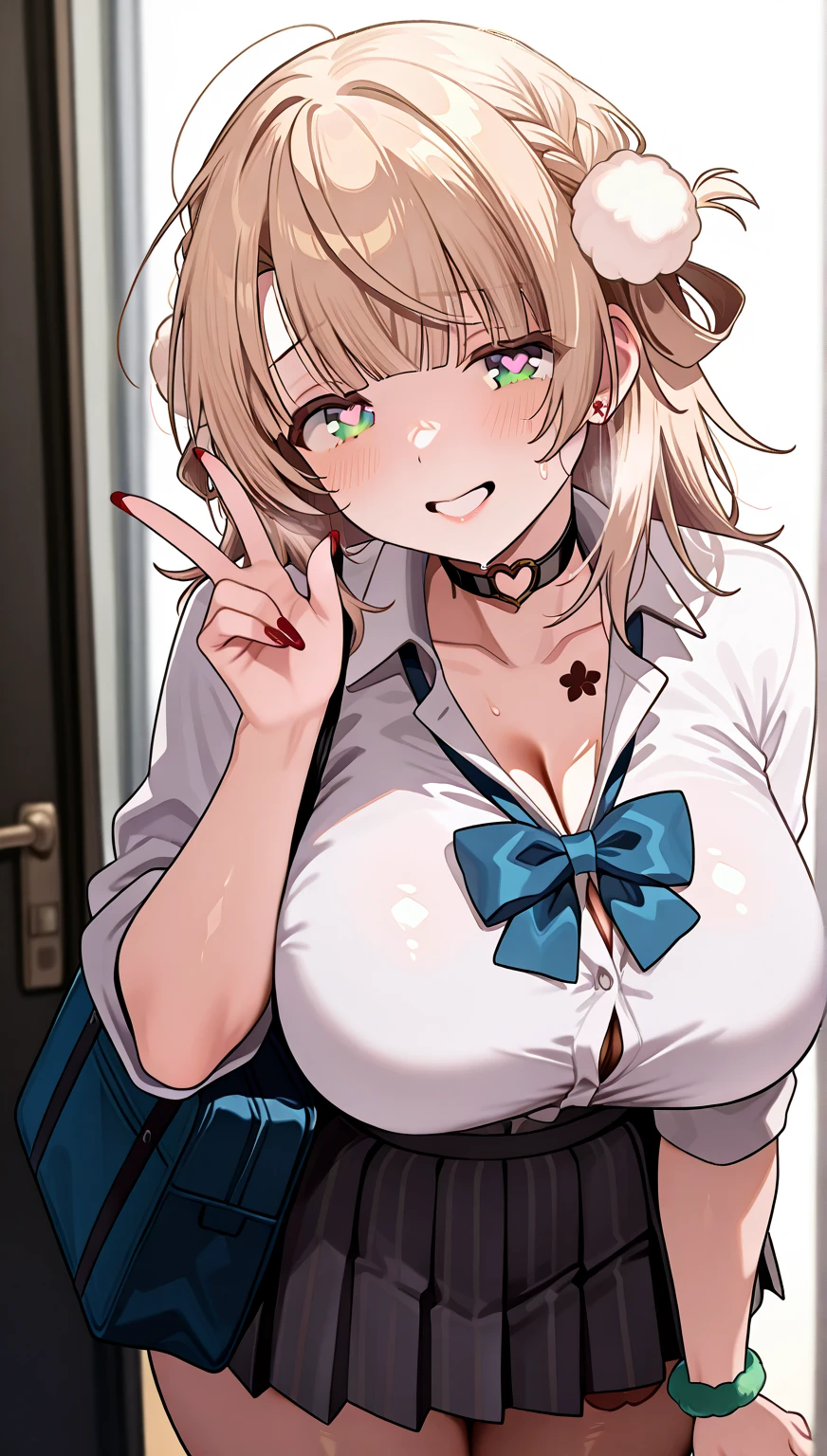 hiquality, tmasterpiece (one girls) muscled body, hooligan, Zadar,  wicked smile, Short Hair Hair, blonde. brown eye, School White Shirt, Red Pioneer Tie, cigarette in your mouth.