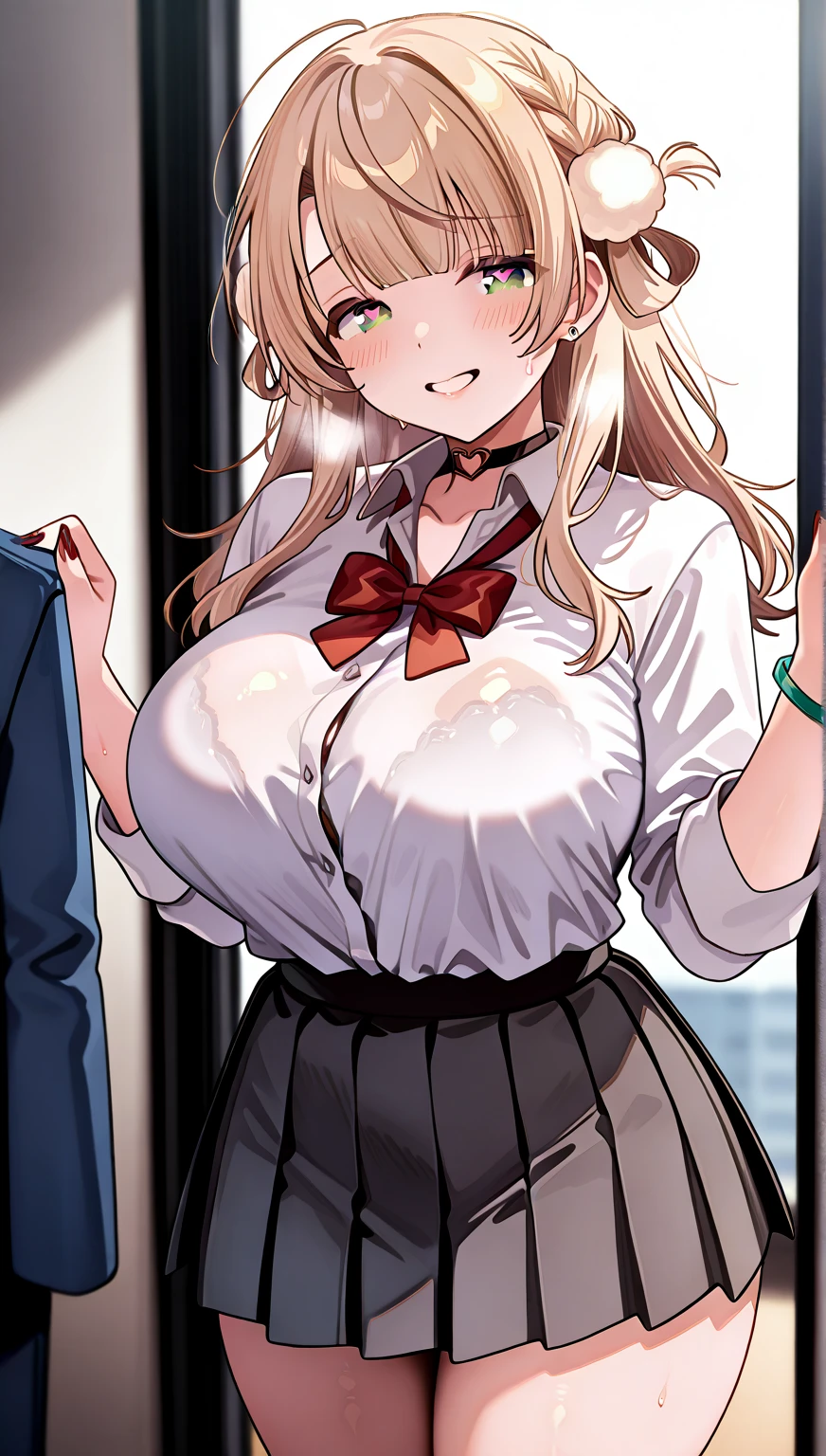 (Masterpiece、Highest quality、Very detailed、4K)、One Woman、17 years old、Big Breasts、suspenders、stand、Confident々