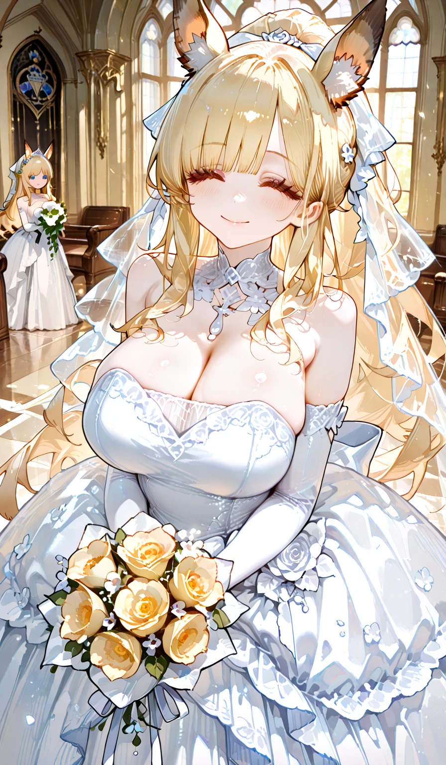 Cristalina, 20 years old, long blonde hair, light lilac eyes, huge breasts, wedding dress with her possession crystal, marrying the prince in the ceremony room at night.hentai