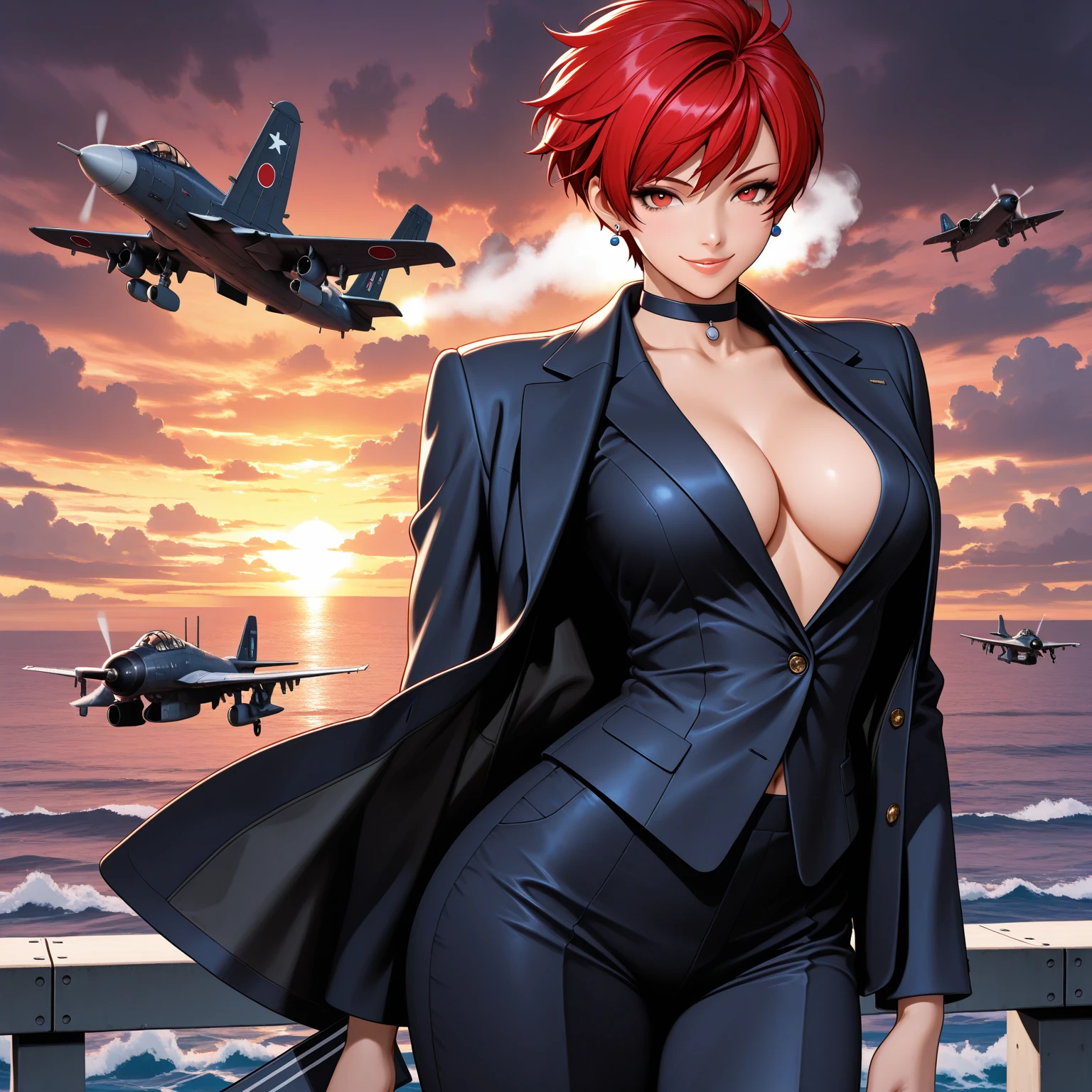 Marisa, hair slicked back, red hair, green eyes, side bangs, looking at viewer, large breasts, muscular, mole under eye,
white business suit, black undershirt, cleavage, white pants, , smile, eyewear on head,
upper body, standing, smile, cowboy shot,
beach resort, bar, (insanely detailed, beautiful detailed face, masterpiece, best quality)
<lora:marisa-10v6:0.8> solo,