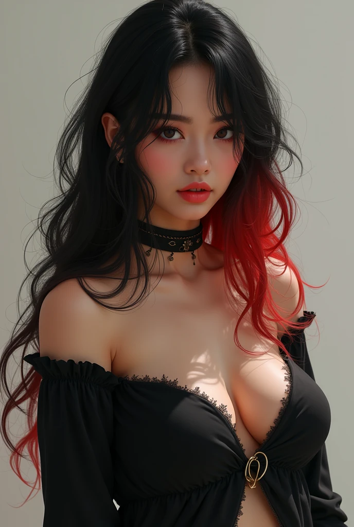 1girl,fluffy long hair,dark theme,red hair,messy hair,film grain,fog,black thememTyndall,big breasts,sexy,