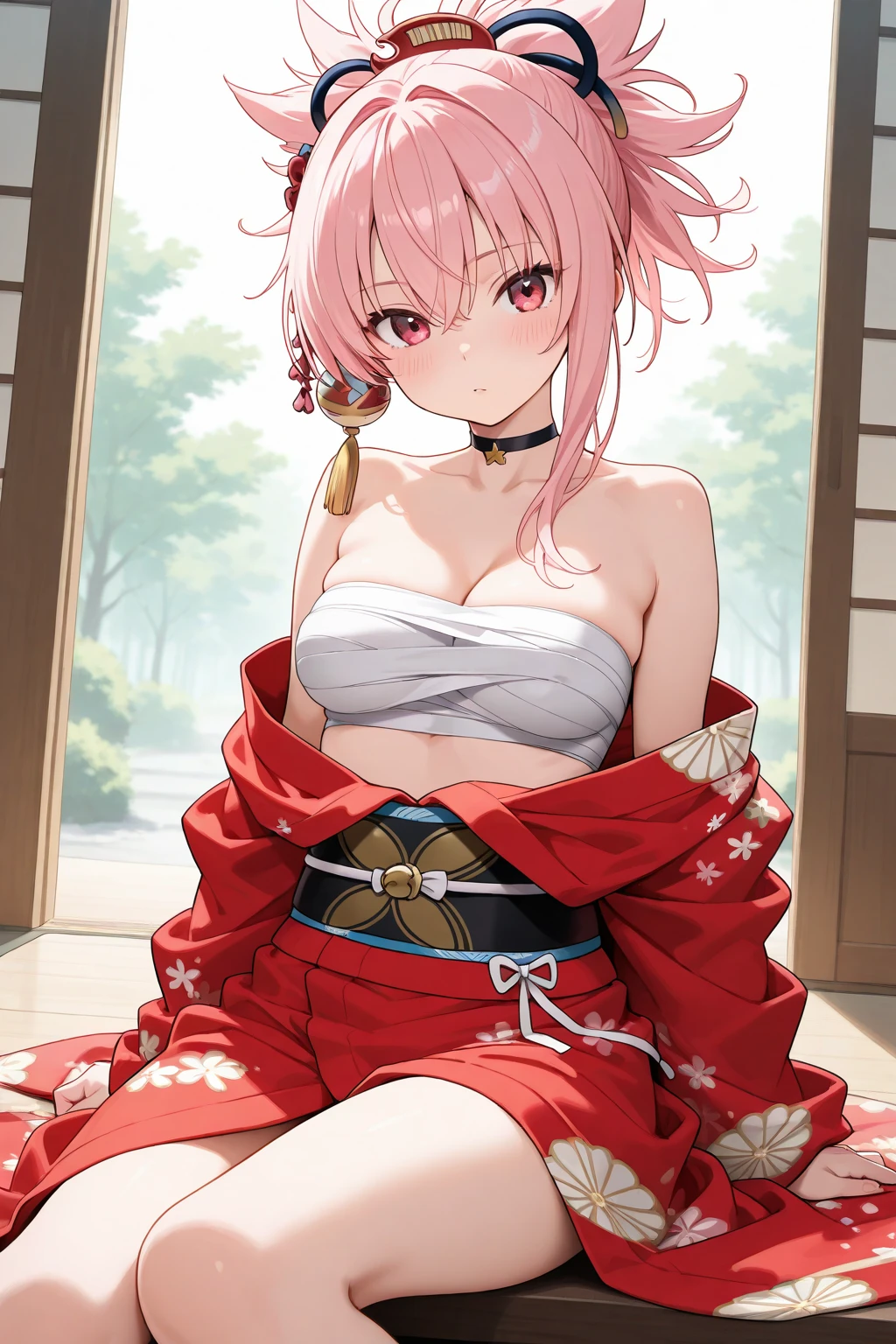 (Photorealistic:1.8, Highest quality:1.8,8K masterpiece:1.8,High resolution,Mastepiece:1.8,RAW Photos,Cinematic lighting)、A masochistic woman tied up with rope、Prone、Top view angle、
(Japanese Kimono、A super mini kimono with a beautiful and cute orchid-style floral pattern:1.5、choker)、Breast Rope、Thigh rope、(Shoulders bare:1.3)、Bare thighs、Beautiful fair skin、Black Pink Jenny's pause、Random Pause、
Spread your legs、Thick pubic hair、Plump、Genitals are visible