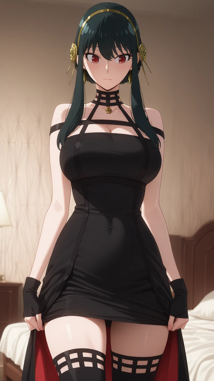 fubuki, fubuki, black hair, (green eyes:1.5), short hair,
BREAK black dress, dress, fur coat, high collar, jewelry, necklace, off shoulder, taut clothes, taut dress,
BREAK outdoors,
BREAK looking at viewer, (cowboy shot:1.5),
BREAK (masterpiece:1.2), best quality, high resolution, unity 8k wallpaper, (illustration:0.8), (beautiful detailed eyes:1.6), extremely detailed face, perfect lighting, extremely detailed CG, (perfect hands, perfect anatomy),