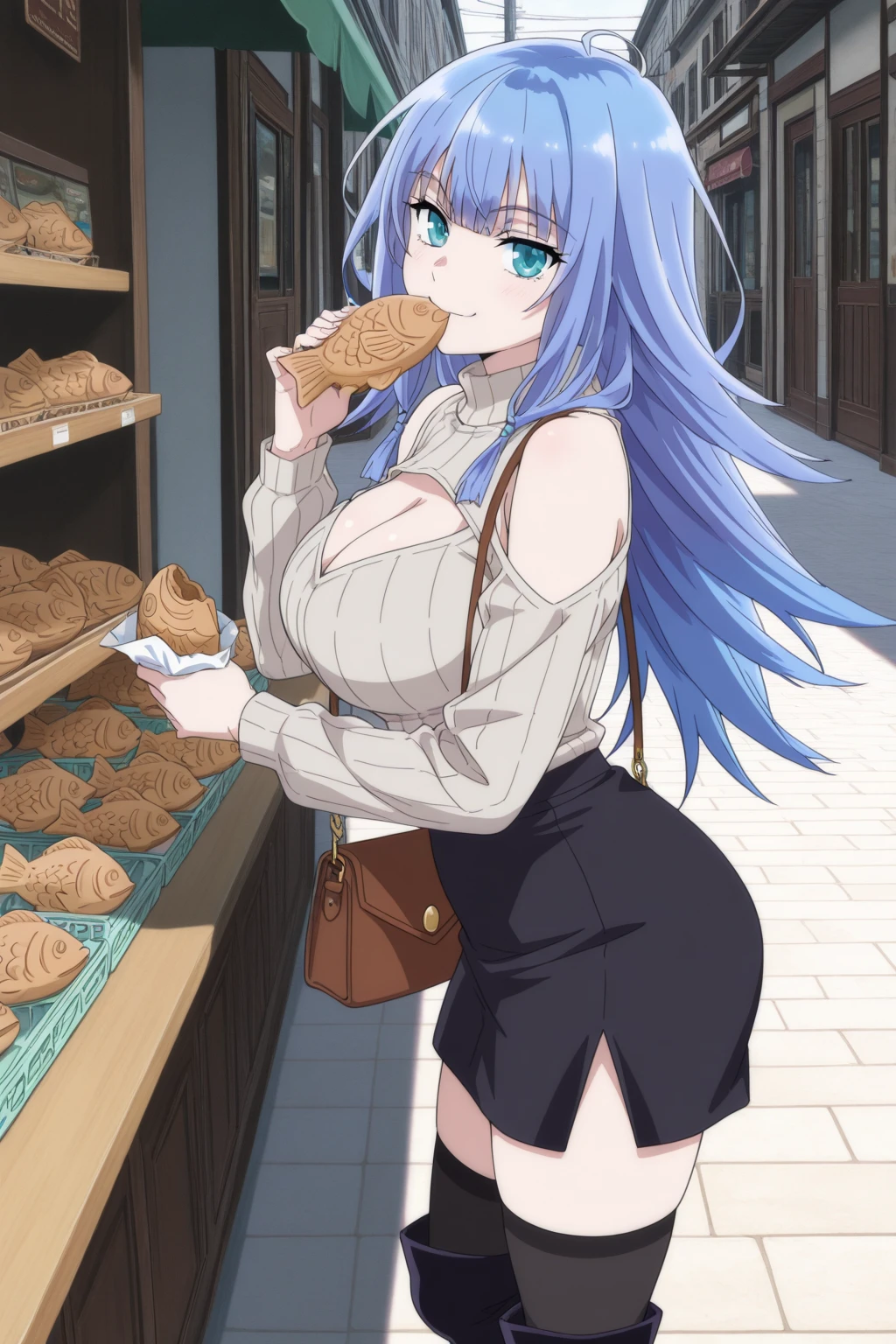 score_9, score_8_up, source_anime, 1girl, solo, KoboKanaeru, blue eyes, long hair, blue hair, colored tips, white hair, high-waist skirt, long skirt, white skirt, black shirt, long sleeves, , , indoors, shopping mall, (bound with an excessive amount of ropes), (bound wirsts), (arms behind back), (tapegag, tape gag), dramatic, (looking at viewer), (detailed pupils:1.3) Sitting