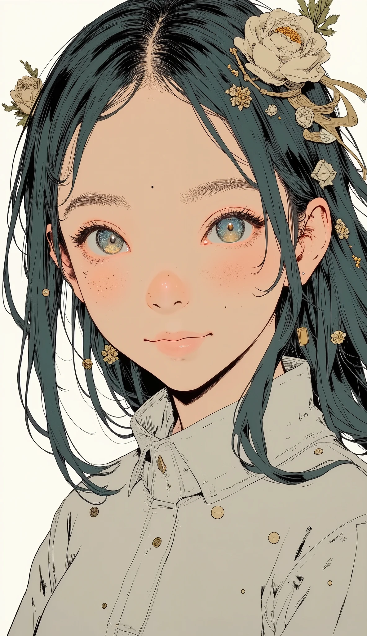 bright colorsと装飾的なパターンを持つ、 Stylized Characters , long flowing green hair with ribbons and ornaments々Use ribbons and ornaments, dynamic and cultural atmosphere, High Quality, 4K, Super Detailed, realistic, HDR, super high resolution, Professional, white background、bright colors, Bokeh、Full Body、