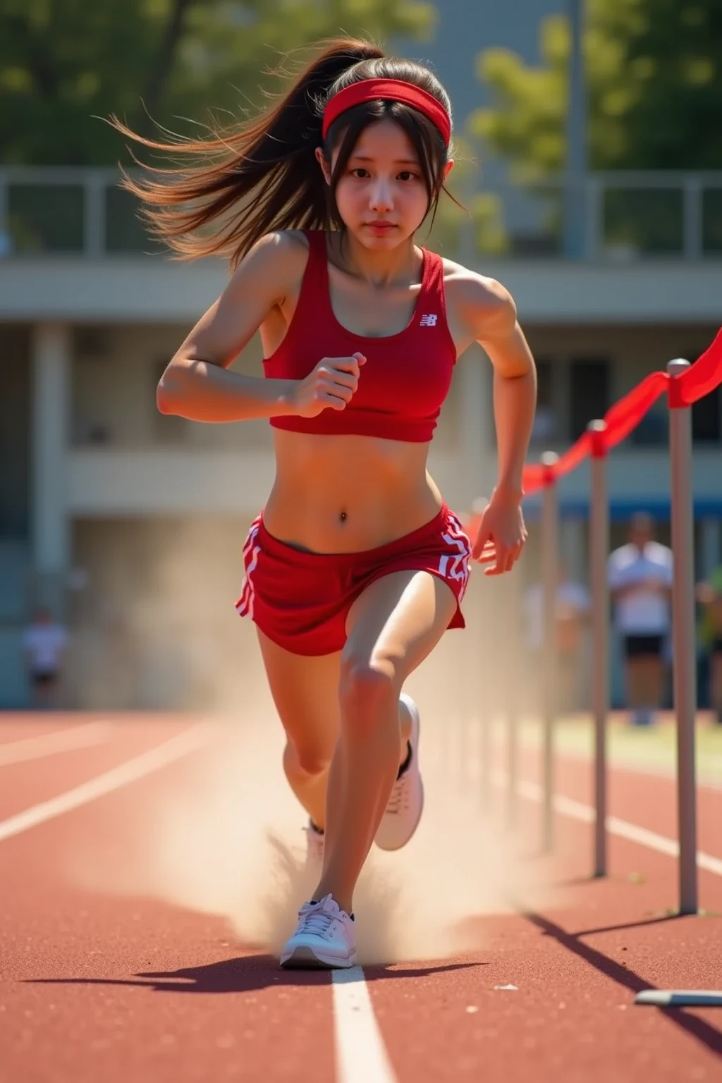woman，side，running，overhead shot，whole body