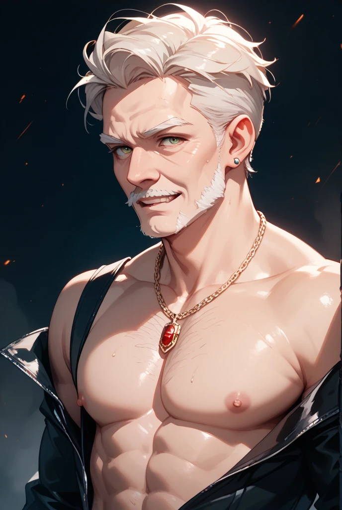 Solo-man, tall man, slender, shoulder length gray hair, green eyes, sly smile, gray robes, gray cloak, leather gloves
