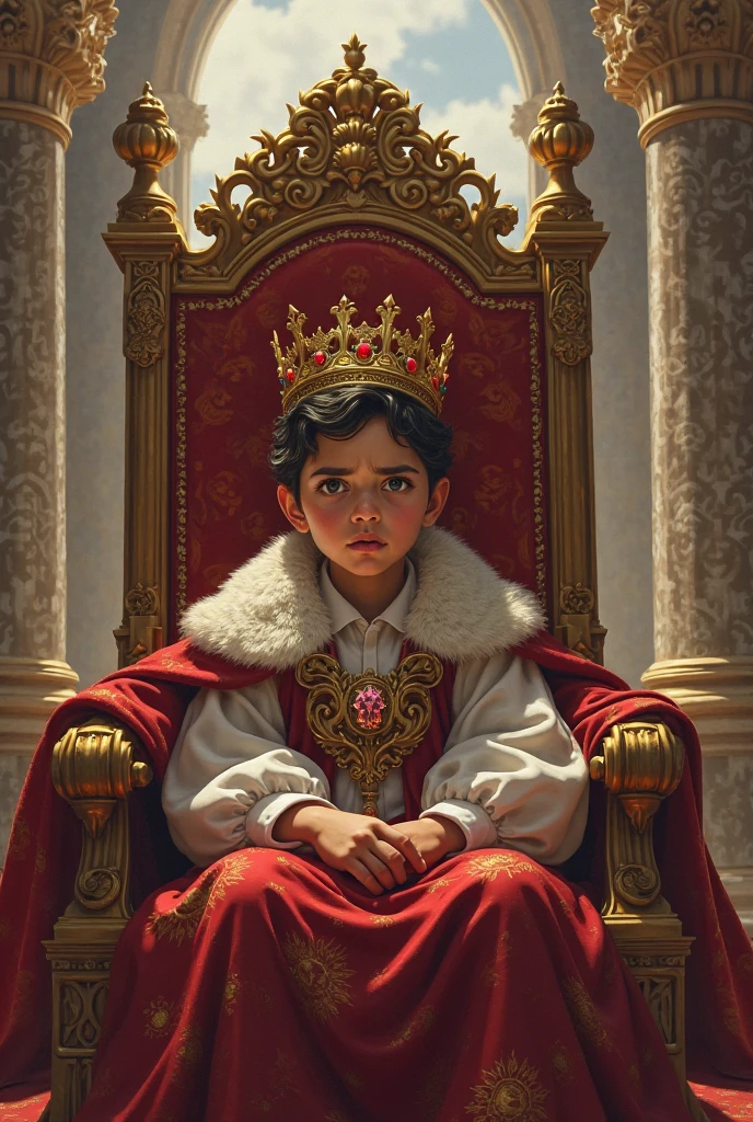 1 young boy, Put on the crown, throne handover ceremony, intrikate, (work of art, Representative work, offcial art, proffesional, unity wallpaper 8k:1.3)