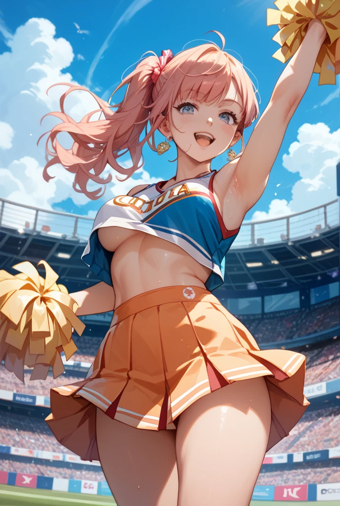 ((1girl:1.3)), ((moe style:1.3)), ((cheerleader:1.3)), ((jumping high:1.3)), ((large breasts:1.3)), ((centerfold:1.3)), ((extremely feminine:1.3)), perfect hands, ((perfect face)), ((extremely cute:1.3)), ((masterpiece)), ((8k)), ((best quality)), ((beautiful)), ((extremely detailed:1.3)) , ((absurdres)), AddXL, ((score_9:1.3)), ((score_8_up:1.3)), ((score_7_up:1.3)),