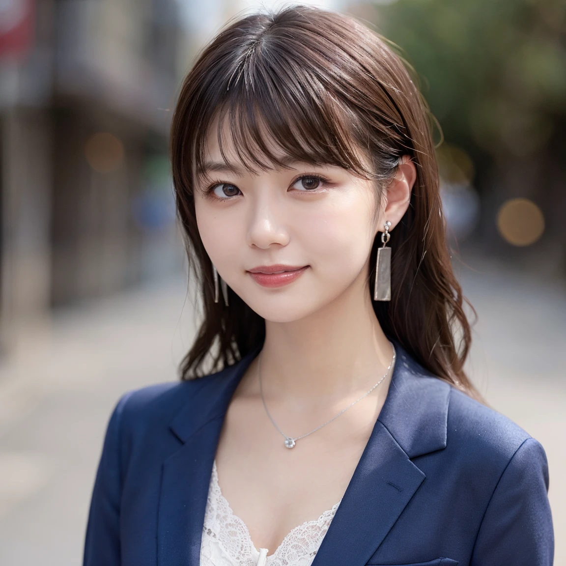 Tabletop, highest quality, figure, Very detailed, In detail, High resolution, 8k wallpaper, Perfect dynamic composition, Beautiful fine details, dress,Medium Hair, Center of chest, Natural color lip, Random sexy poses,smile,Aoyama Street Walk,Big Breasts