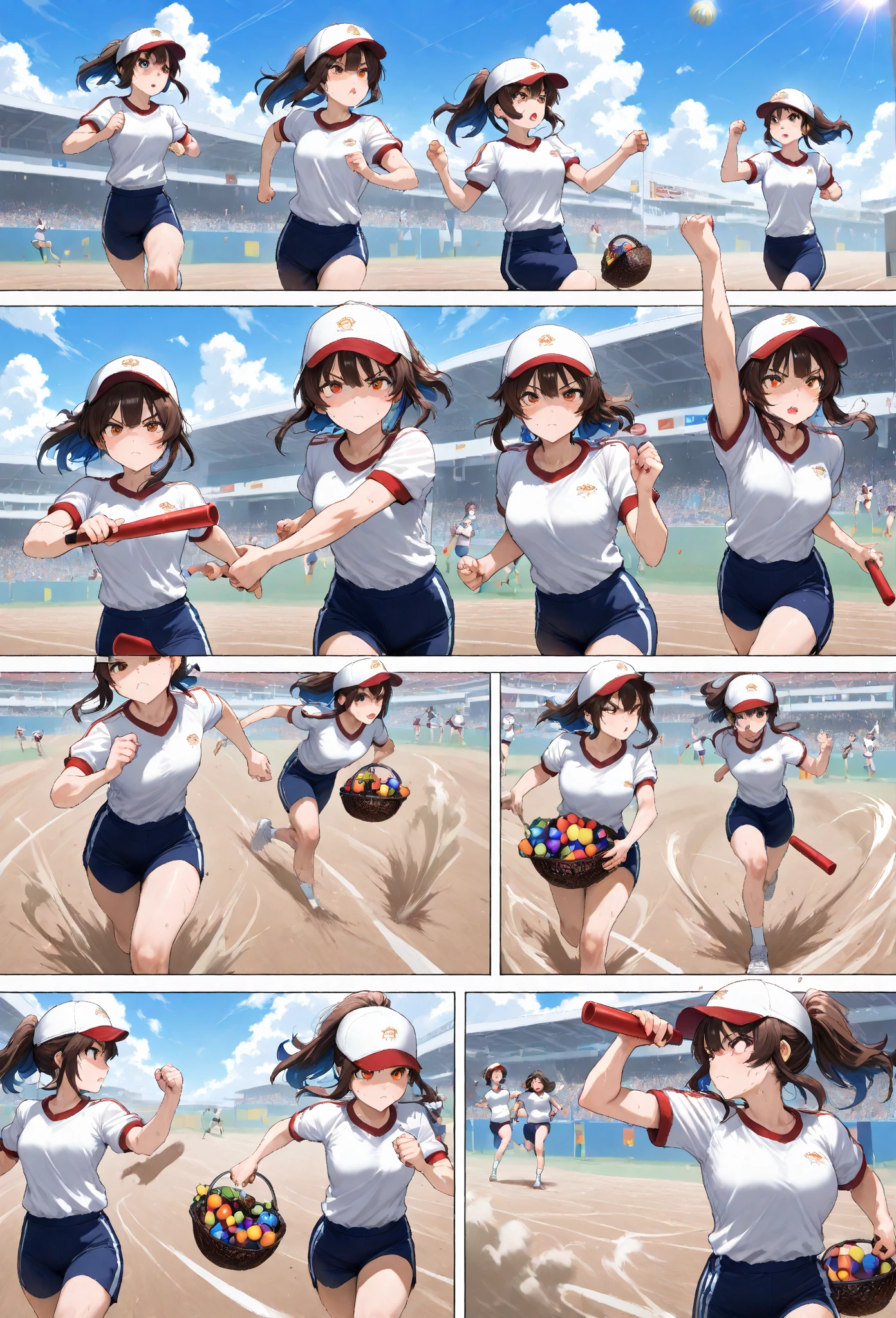 野球のバットとピクルスを野原で持つAnime Girls, smile,Cute Anime, high detailed Official artwork, Naughty anime style, Popular on pixiv, Game Art!!, Official Fan Art, Cute artwork, Anime Girls, the material is!!! watermelon!!!, Splash Art Anime Loli, Cute art style, Topics on pixiv, For AAA games, Official artwork, Official Anime Artwork
