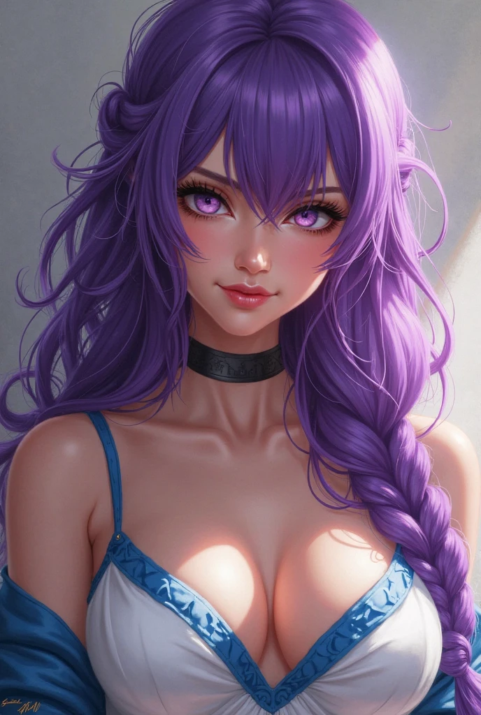 A beautiful woman close focus, neckline. Pink and blue hair, large eyes, detailed eyes, Perfect face, seductive, vivid colors, detailed skin, Masterpiece, photoretracted. Color eyes.