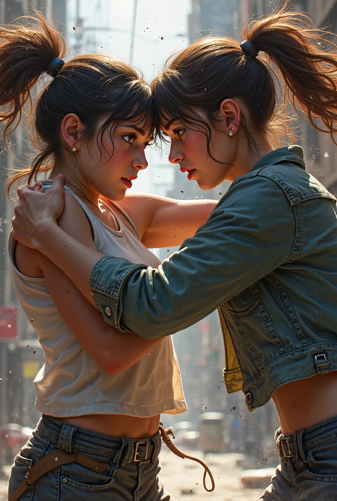 Create an image of the two characters. Kimiko de the boys e eleven de stranger things, each one using their powers. I want Eleven with blood on her nose and Kimiko in a fighting position, both side by side 