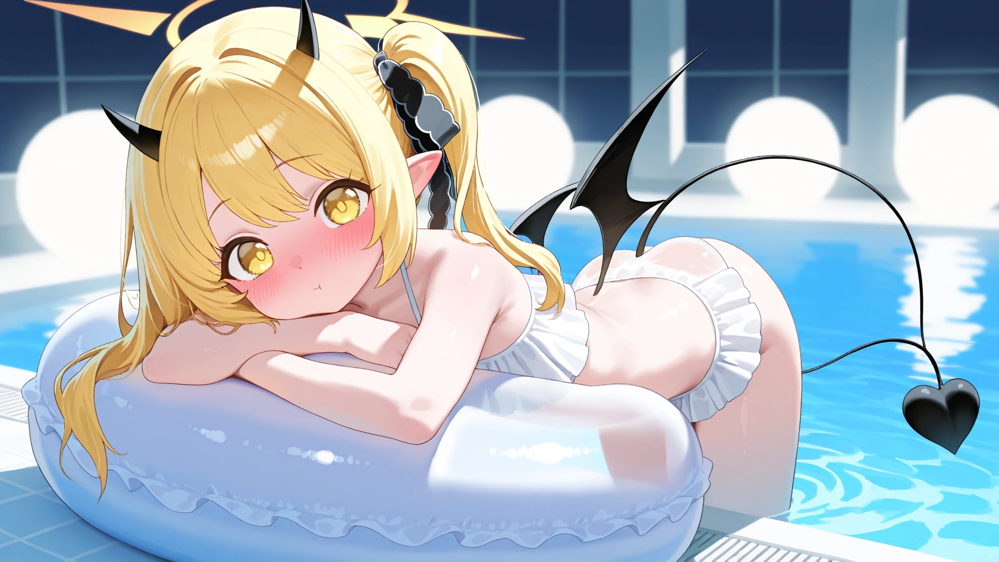 flandre_scarlet_touhou, ((((succubus)))), ((((gigantic breasts)))), (((big nipples))), long nipples, (((wet skin))), (((shiny skin))), (((oily skin))), cameltoe, ((((swim suit)))), ((Nihil)), (pussy juice), long tongue, fingering, schlick, masturbation