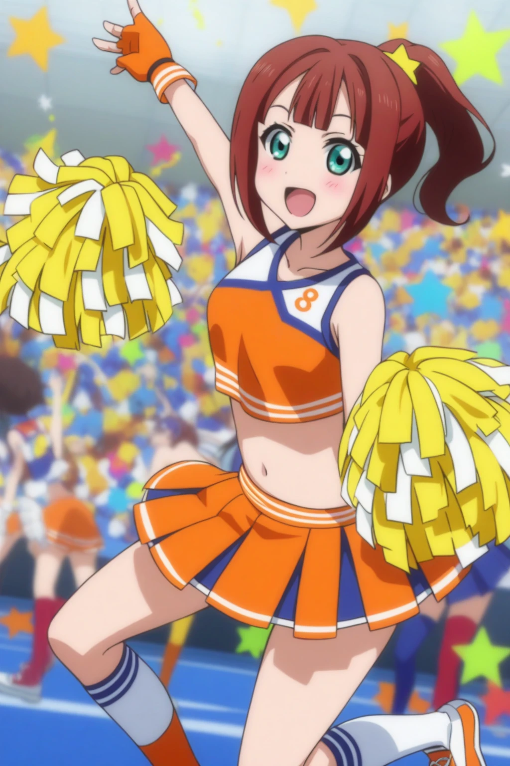 summer, sunshine, anime, anime art, summer wars, koshien, cheering, cheering, pom-pom, sunny, confetti, jump