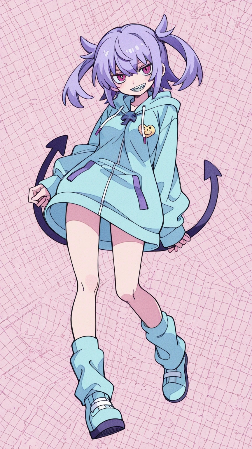 I have white pink hair, cat ears, a bun, my face is super blushing, black glasses, pink heart eyes, a big pink sweatshirt, a black skirt, black stockings, white shoes, a cat&#39;s tail, a girl. very shy that she is glued to a wall with her butt