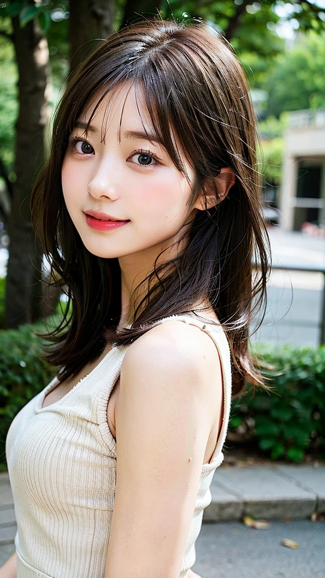 score_9, score_8_up, score_7_up, 1girl, japanese girl, cute, kawaii, beautiful face, perfect face, perfect body, light smile, girl wearing casual clothes, detailed eyes, shiny skin, standing, on side, looking at viewer, small breasts, skinny, upper body, from side, depth of field, simple background, indoors, jpn-girl, extremely detailed, professional lighting