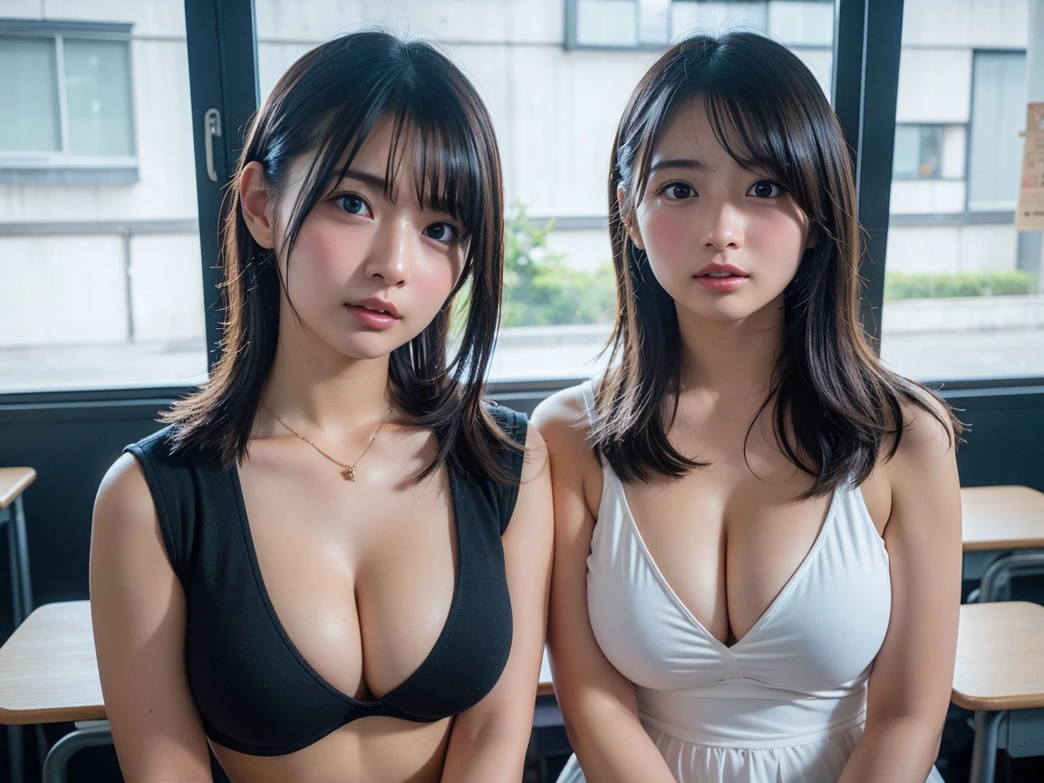 Fine clothing, White clothing, Blunt bangs, Braid, (Middle breast:1 MILF), cleavage, Knit、、、、、、、 sheer knit, Very long hair, straight hair, fine face, cool face, (smooth chin: 0.85), eye line, beautiful eyes, fine eyes, skirt, (Sunset: 1 MILF.4 MILF), from the side, Photon mapping, Physically based rendering, RAW photos, Highly detailed background, ( Photorealistic: 1 milf ), high resolution, close and far laws, front facing, black underwear peeking out of clothes, tavern