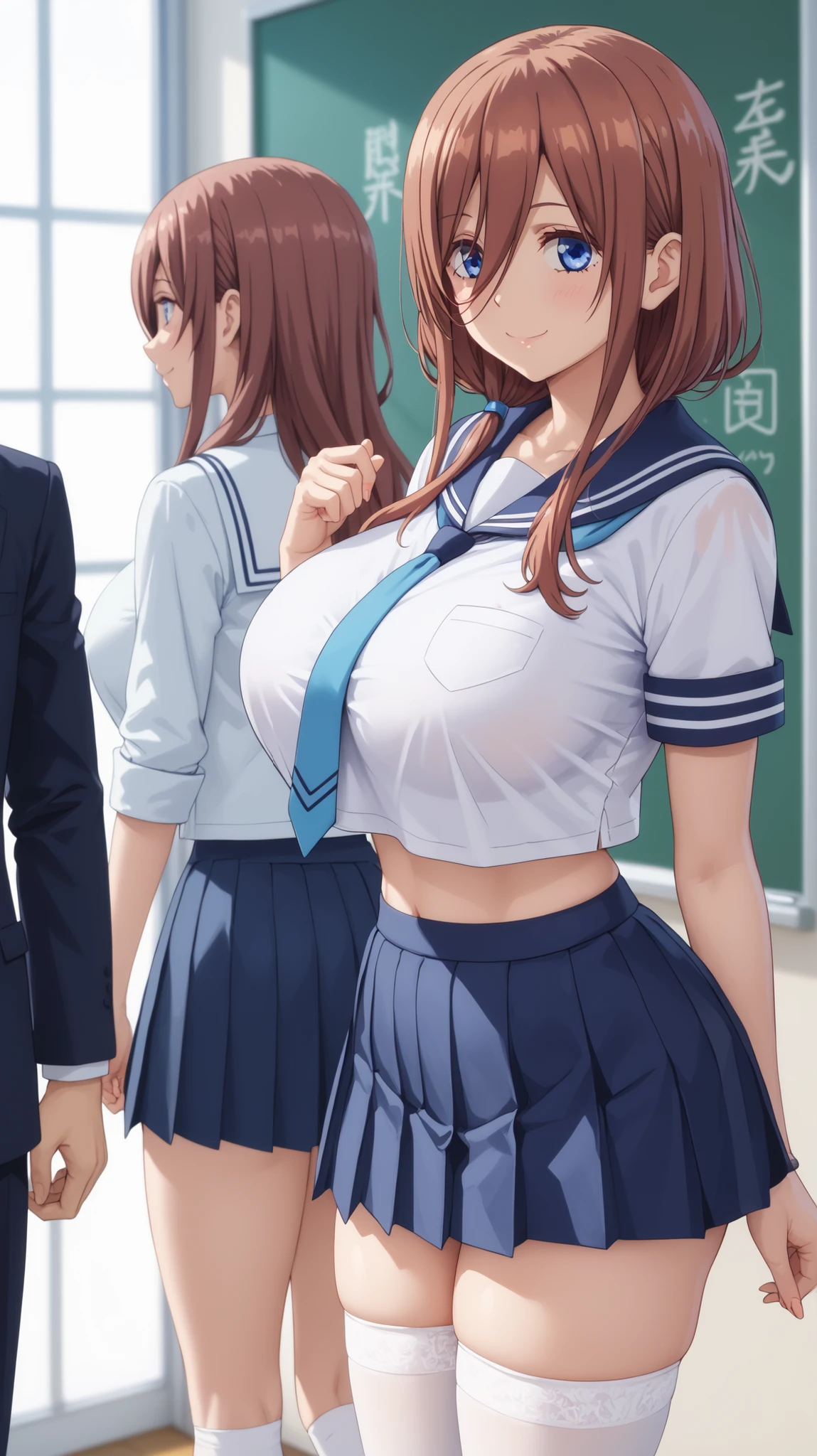 (((masterpiece, Highest quality, High resolution, 超High resolution, Perfect Pixel, Depth of written boundary, 4K, RTTX 10.0))), Beautiful Anime Woman, Beautiful art style, Anime characters, ((Smooth texture, Realistic texture, Anime CG Style)), Exact finger count、Exact number of legs、(Exact number of arms:1.0, Exact number of hands:1.0), (Perfect hands, Perfect ???????.1.5), Cinematic, Realistic, Extremely detailed CG, Daytime lighting, Perfect lighting, Best Shadow, The best natural light, whole body, Perfectly balanced style, A perfectly balanced body, Slender body, whole body, ((bangs, Dark brown hair, Stylish and cute ponytail)), (A woman in a sailor uniform is standing while her breasts are massaged over her bra and her hands are placed inside her panties.:1.3), (povbreastgrab,pov hands,breast grab:1.4)、doggystyle, Exact number of hands, With a bra on, show off Good, skirt, Good, panties, underwear, (セクシーでかわいいunderwear, Stylish shiny side-tie satin lace white panties, Stylish shiny satin lace white bra:1.3), (Embarrassed expression:1.2), blush, (sexual pleasure expression:1.4), (Holding in pee:1.2)、Patience is the limit、On the brink of climax, (hand_w_panties_not_self, Put your hands in your panties:1.5), (On a crowded train, Lots of people in the background:1.3), (pussy juice:1.2)