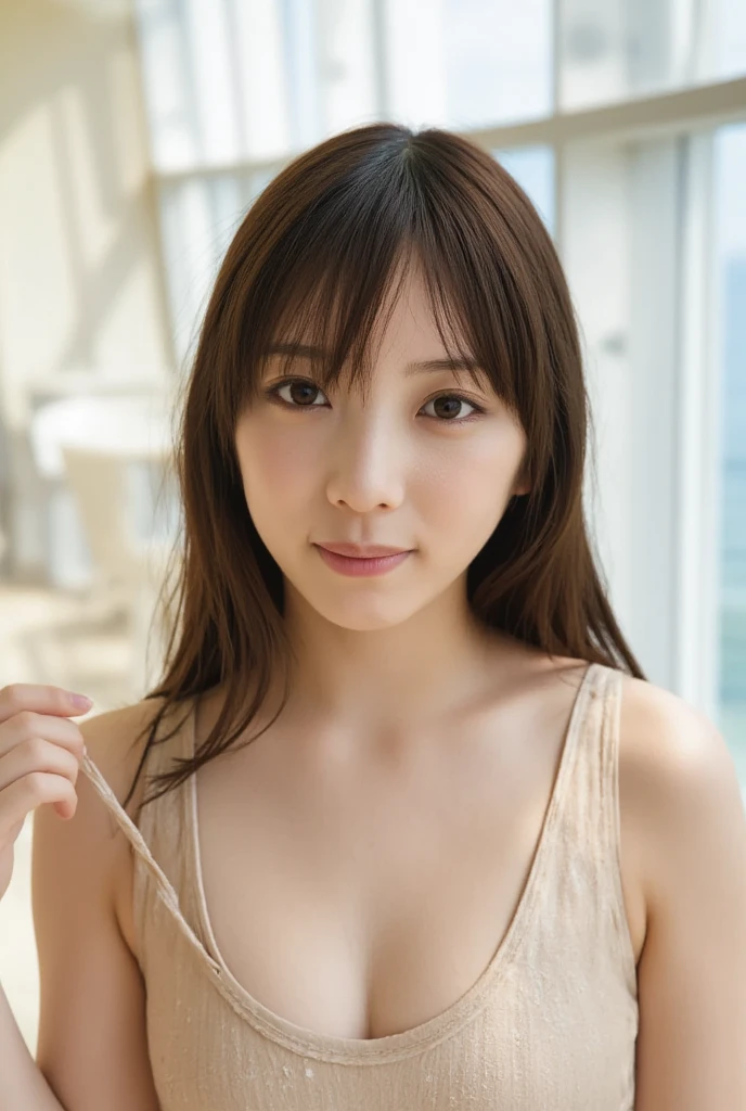 ((Curved waist、Smile、stunning nude body、Standing naked、Medium Short Hair、Round Big Breasts、Both hands are in front of the navel:1.4))、Being naked in the bedroom、Cream hair color、Her huge breasts are obvious even through her clothes....、Small earrings、Light brown hair color、:1.4))、Shiny Hair、Light beige hair color、Background Blur、Light brown hair、{{Cowgirl Shot}}、((Close-up shot from the waist up、Big Breasts:1.4))、Big Breasts、Smilesmile、Big Breasts that can be seen even through clothes、Cowboy Shot、A lovely smile、((Revealing clothing))、Full body photo、ring、Tuck your hair behind one ear、Silver Necklace、smile、Caustics、Highly detailed photos、Big Breasts、Super no makeup、(8K、RAW Photos、Highest quality、masterpiece:1.2)、(Realistic、Realistic)、1 Girl、((Big Breastsショートヘア、Looking into the camera:1.4))、Hair blowing in the wind