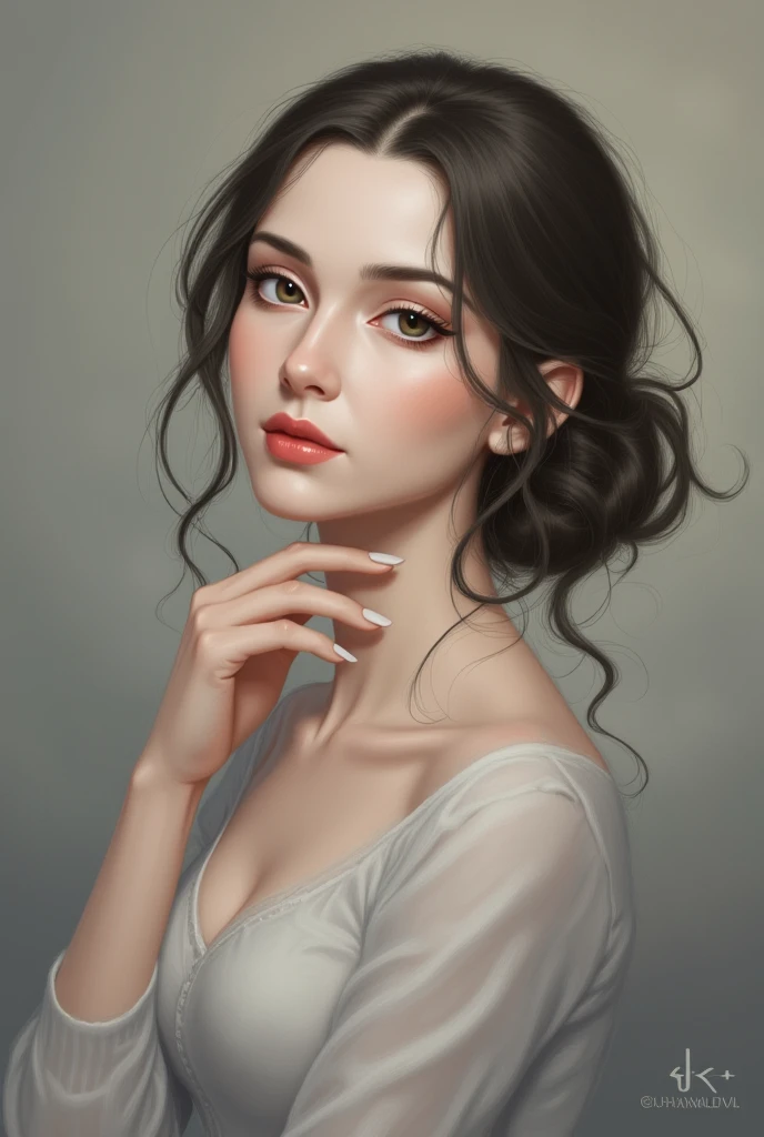 there is a woman with long hair and a finger on her lips, soft digital painting, # 1 digital painting of all time, digital portrait, #1 digital painting of all time, cartoon digital painting, smooth. digital painting, digital paining, painting of ariana grande, in the art style of bowater, [ digital art ]!!, closed up portrait