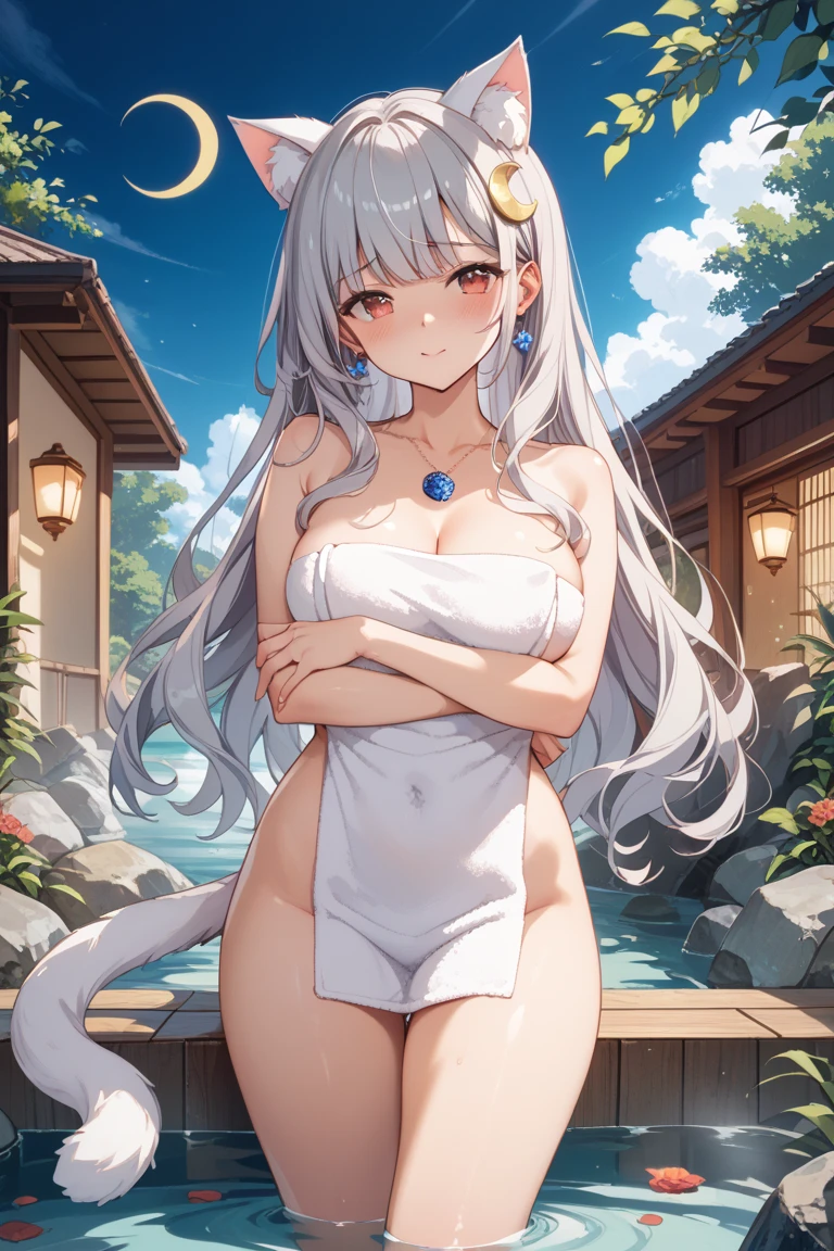 ((highest quality)), ((masterpiece)), (be familiar with), perfect face、wolf ears、big breasts、silver hair、wolf tail、barefoot、blue eyes、Blue cheongsam、chest、long hair