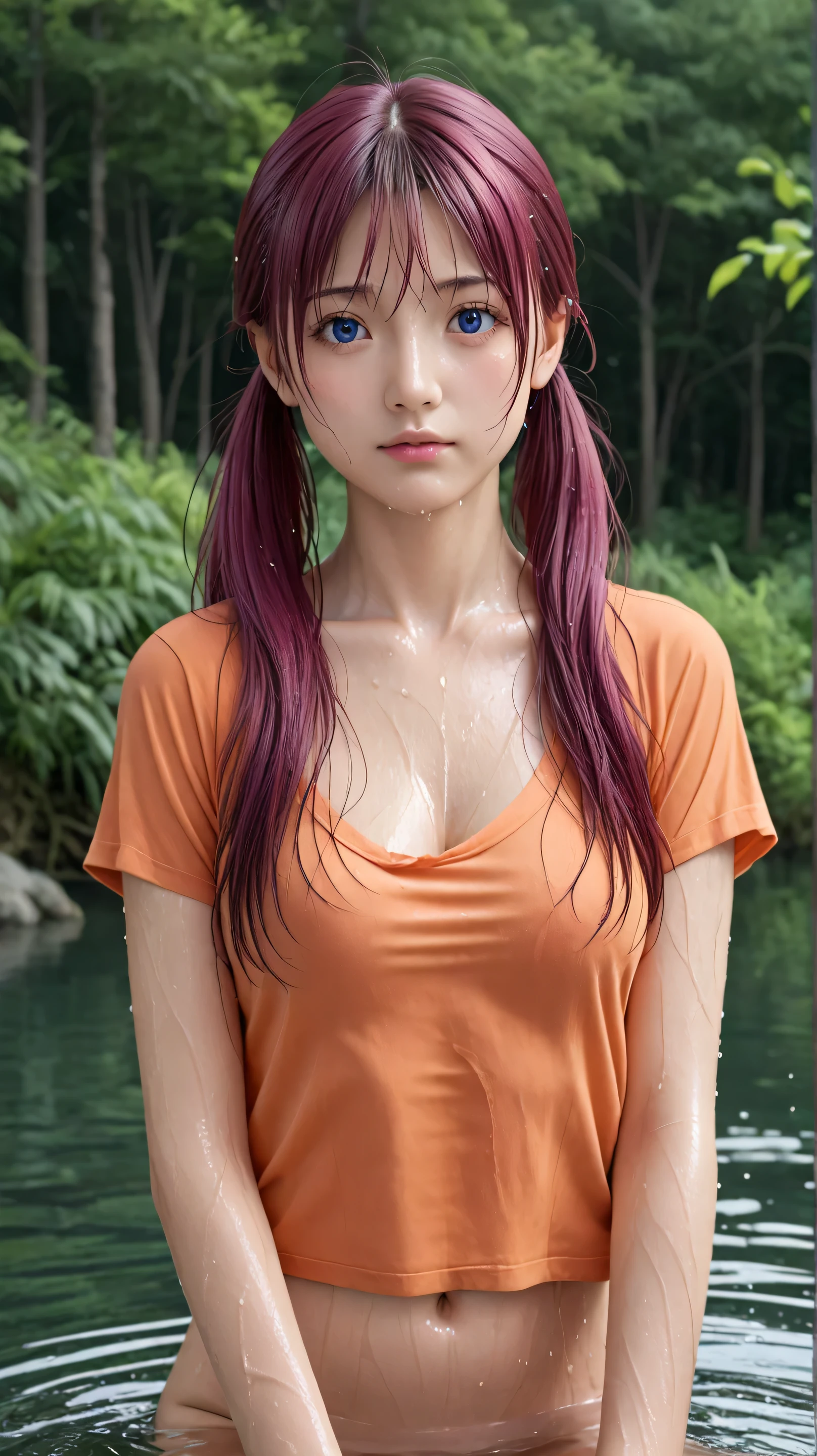 (masterpiece), (best quality), (ultra-detailed), (extremely detailed cg), (a extremely delicate), (perfect lighting), (8k), (dynamic angle), (sharp image), vibrant colors, female, masterpiece, best quality, depth of field, cinematic lighting, masterpiece, best quality, ultra-detailed, colorful, vibrant, large breasts, thighs, mature female, solo, (masterpiece, best quality, high resolution, animescreencap, anime colored,), (perfect anatomy, beautiful detailed eyes, beautiful detailed body, beautiful breast, shiny skin), 1girl, red hair, side bangs, braided ponytail, long hair, ((braided ponytail)) , medium breasts, smiling, red eyes, anime eyes, ringed eyes, armpits, looking at viewer, arms above head, white lingerie, (( one piece)), ((wet skin)),((standing)), ((outdoors)), (( super sweaty body)), ((looking from up above))), skies, clouds,, ((arms above head))