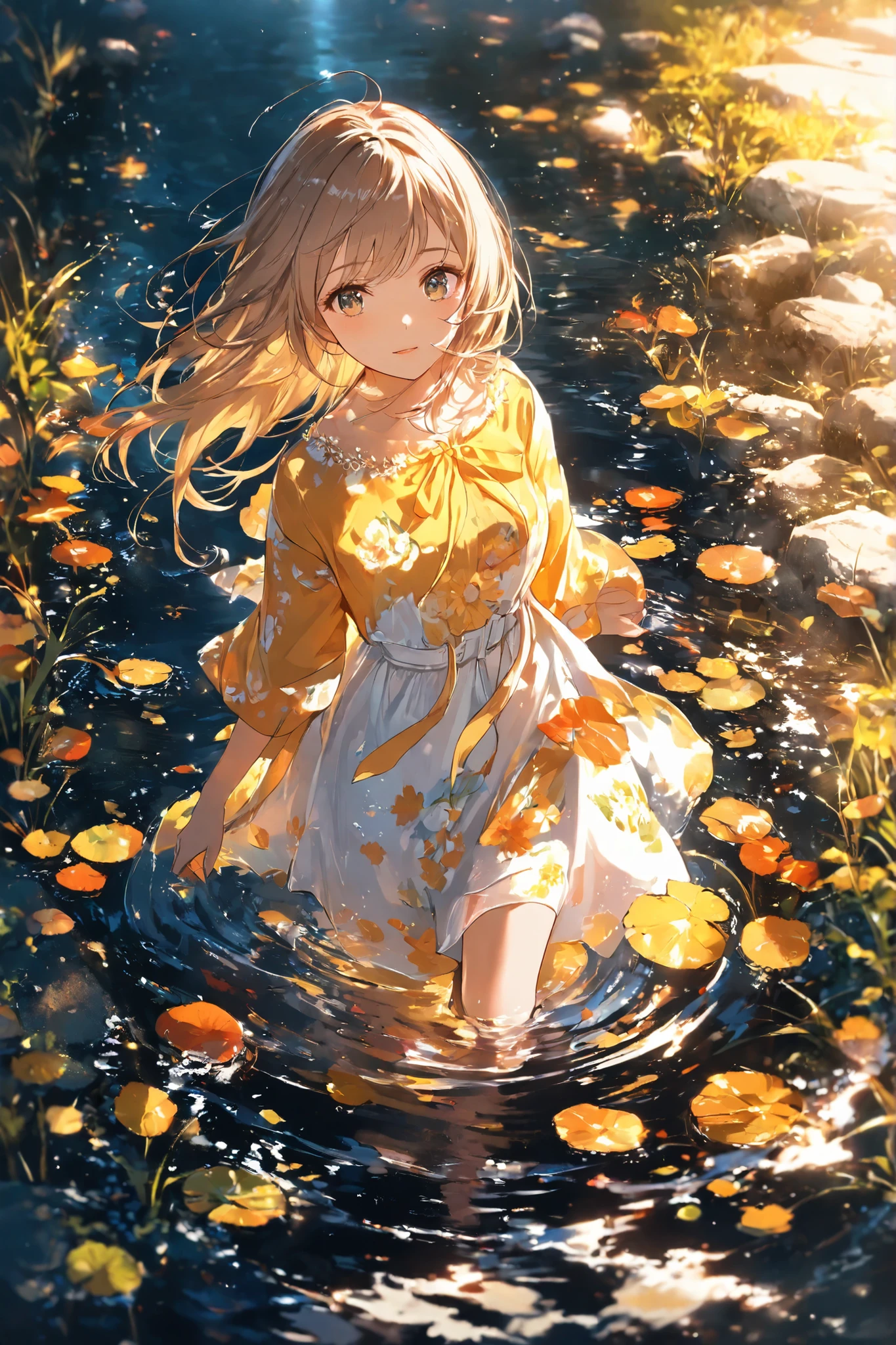 A Beautiful Girl Walks On The Path In The Summertime, Oil, masterpiece, high quality,