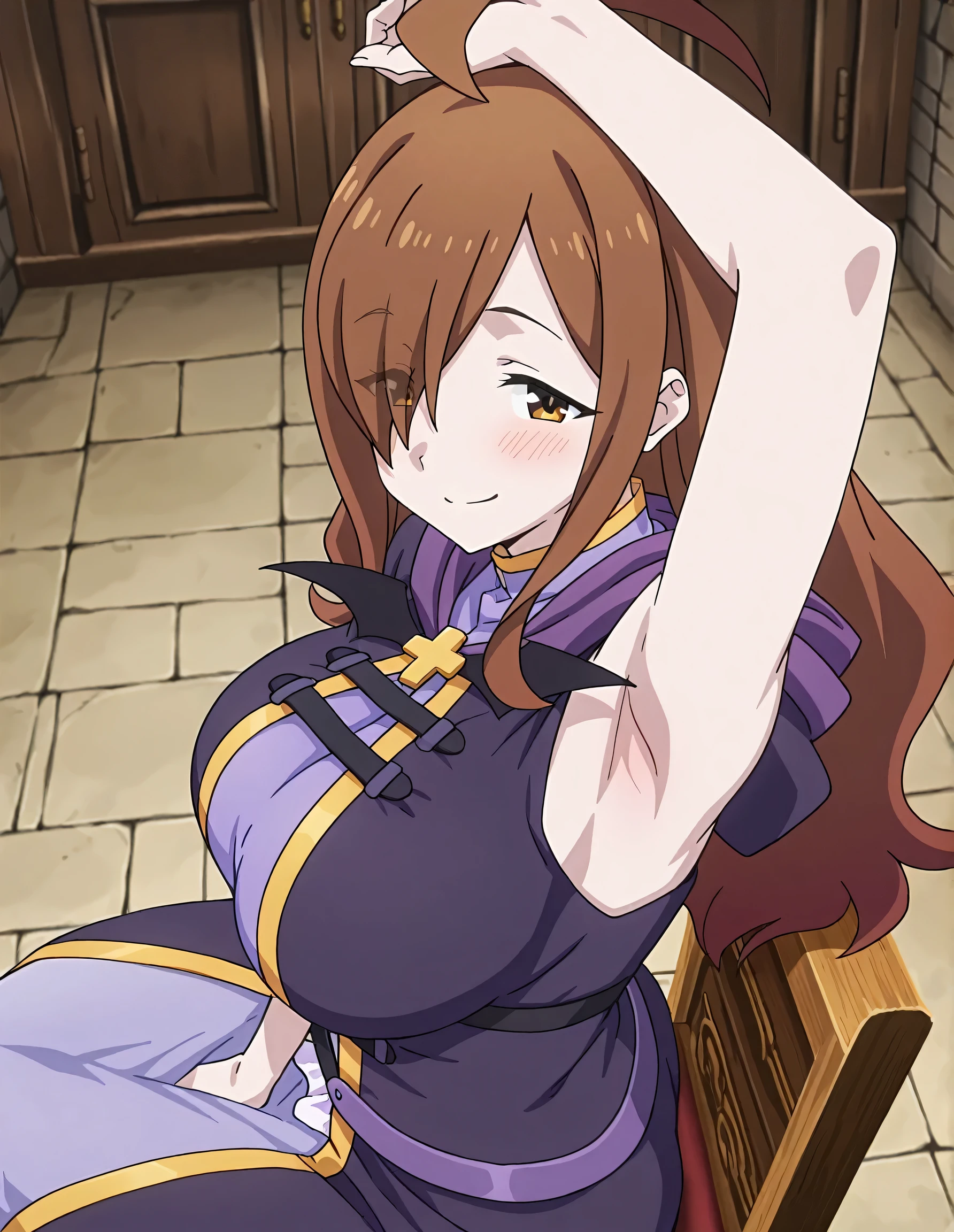 ((pink nipples,nsfw,masturbation,breast milk,inverted nipples,aroused,topless,show off nipple,panty shot ,spread legs,lingerie,1girl)), solo, Super huge breasts,plump,Whipped thighs,upper body, portrait, smile, ahoge, sidelocks, wide sleeves, hair over one eye, (((maid))), looking at viewer,perfect quality, perfect,high quality,good quality, masterpiece, faultless,HDR, UHD