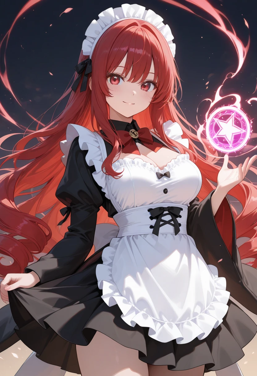 score_9, score_8_up, score_7_up, score_6_up, score_5_up, score_4_up, source_アニメ, tomboy girl, long hair, Bust Cup B , open-chest outfit, Guillotine Cross Set, breastplate, waist armor, Armor, red hair, metal hair accessories, red eyes, Sparkling eyes, Potions ขวดใหญ่, Make Potions, ขายยา Potions, Right hand holds Potions , Potions glass bottle, skull shape, clear glass, crystal Potions, clear red, light particles, Magical light