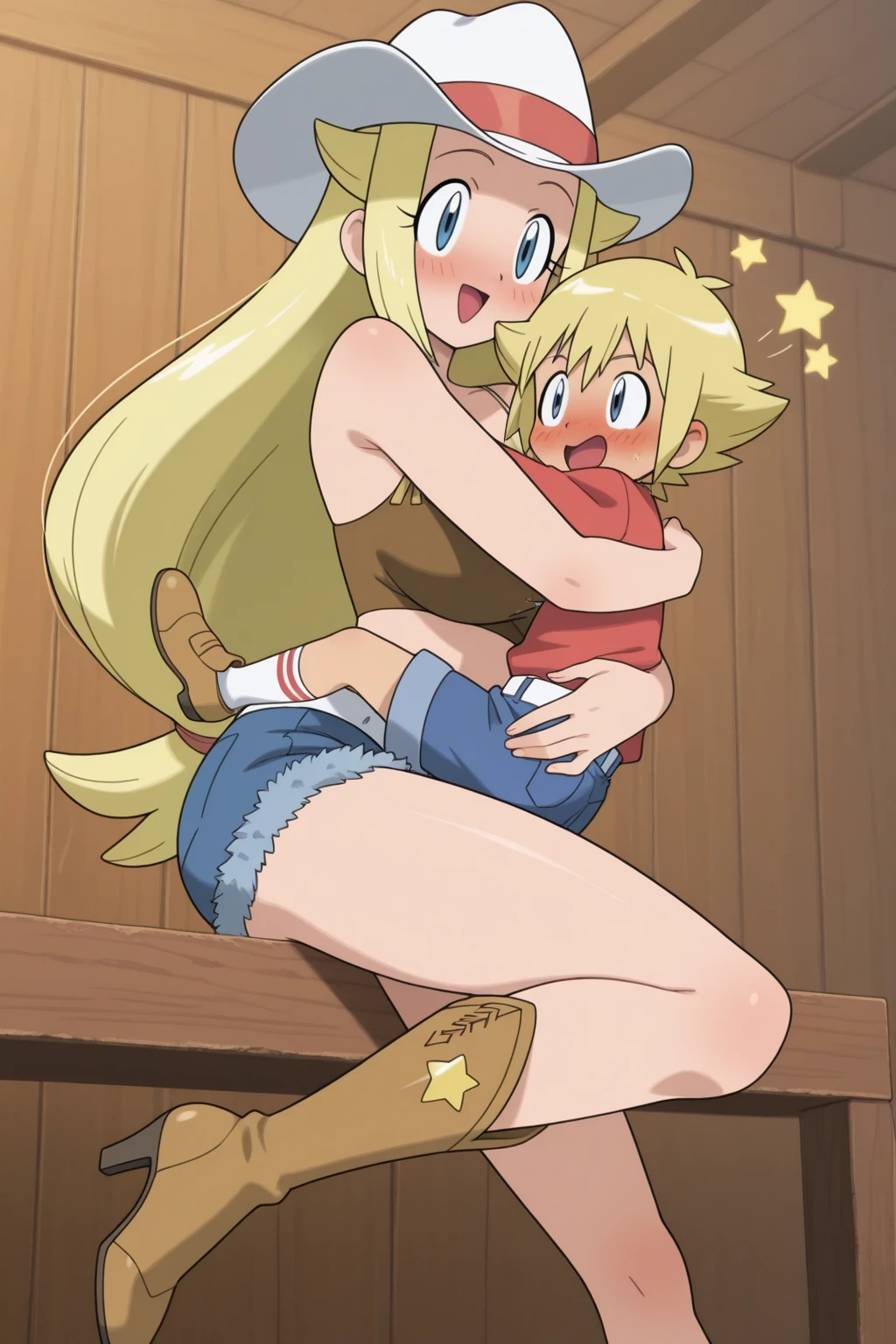 1girl, sexy horny 8yearold blonde slut is wearing a crop_top and a lewd miniskirt and is sitting on a male Santa's lap at a mall for a christmas photo. 1 Santa Claus. Santa's penis. sex. porn. full_body view