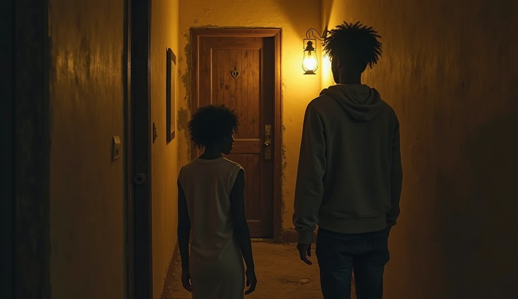 A young, poor black woman talking to her  brother in a poor, bedless room